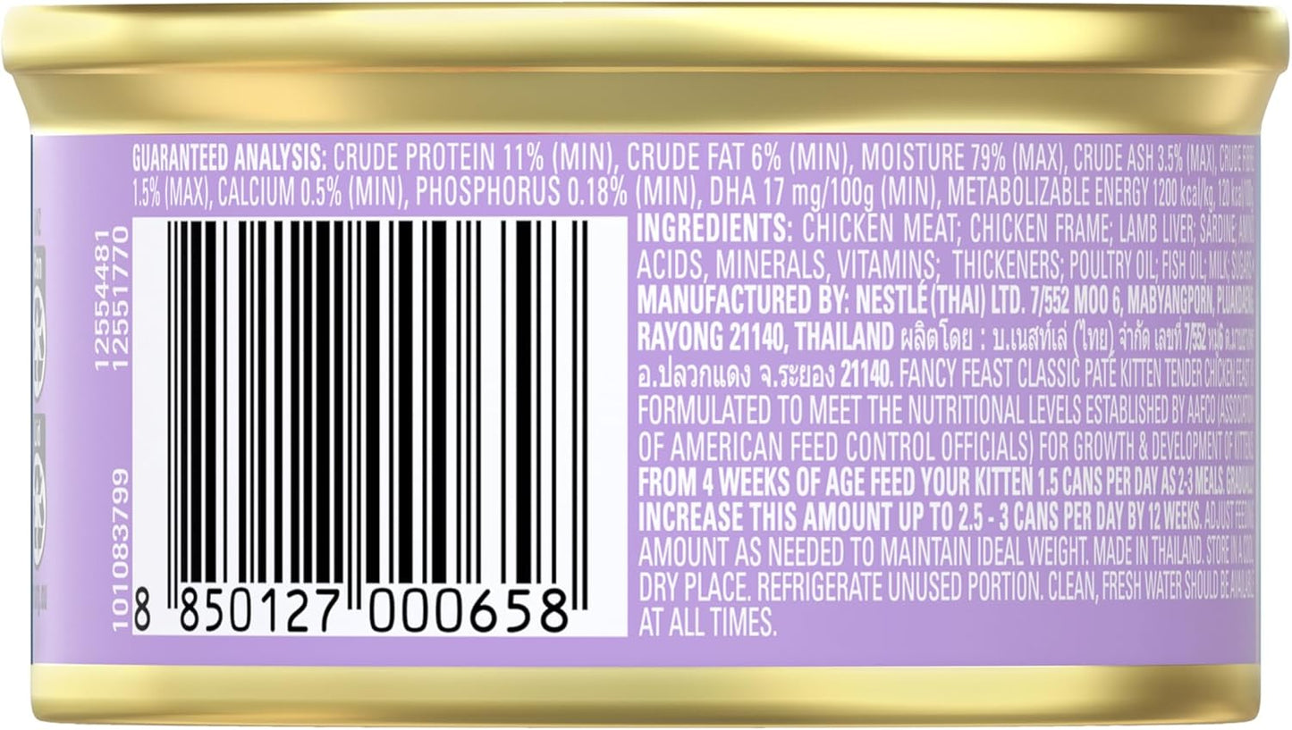 Fancy Feast Classic Paté Kitten Wet Cat Foood Tender Chicken Feast 24x85g