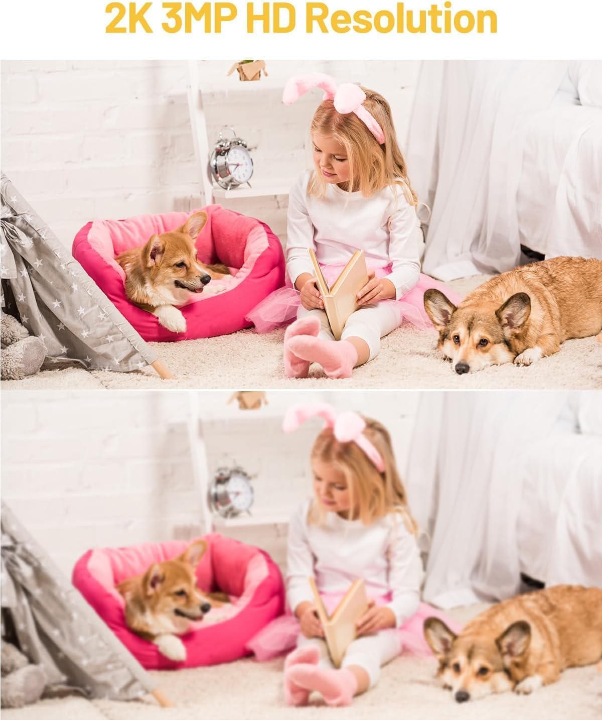 Indoor Security Camera Dual Lens, 2K Pan/Tilt Baby/Dog/Pet Camera with Phone app