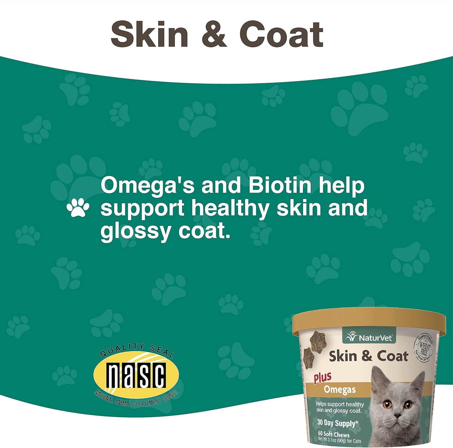 NaturVet – Skin & Coat Plus Omegas for Cats – 60 Soft Chews | 90 g, 60 Count ,Multripack