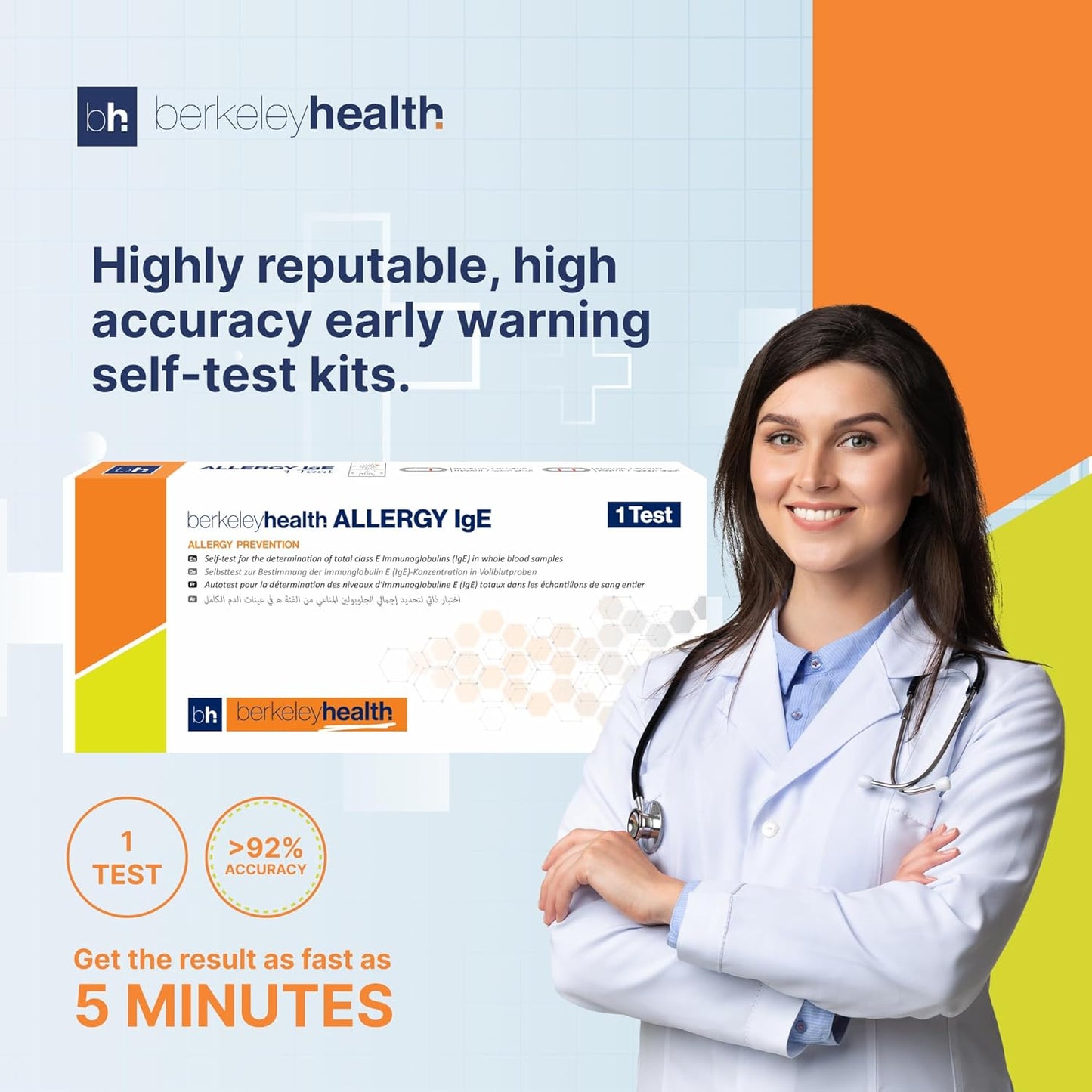 Berkeley Health Allergy Self Test Kit - Tests for Allergies (IgE) Dust Mite, Pollen and Dog and Cat Hair
