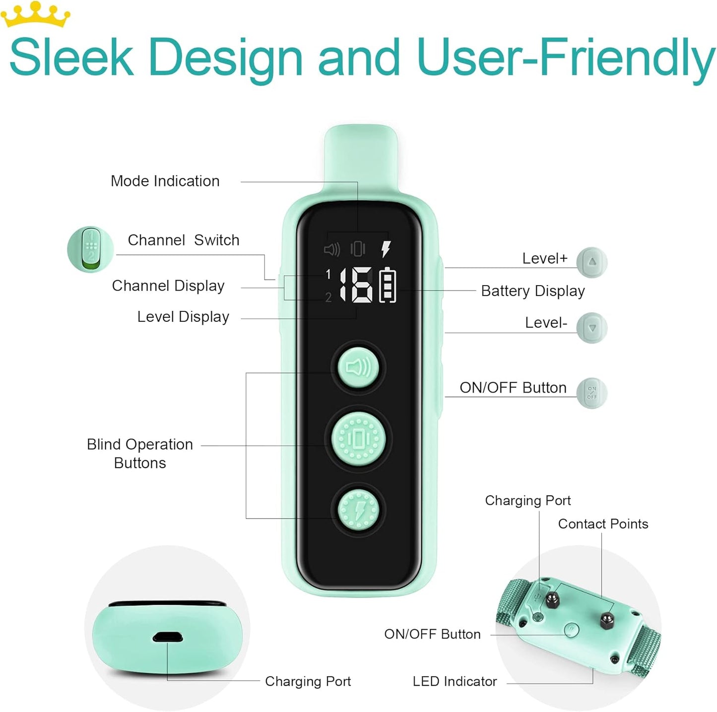 Bousnic Shock Collar for Dogs - Waterproof Rechargeable Dog Electric Training Collar