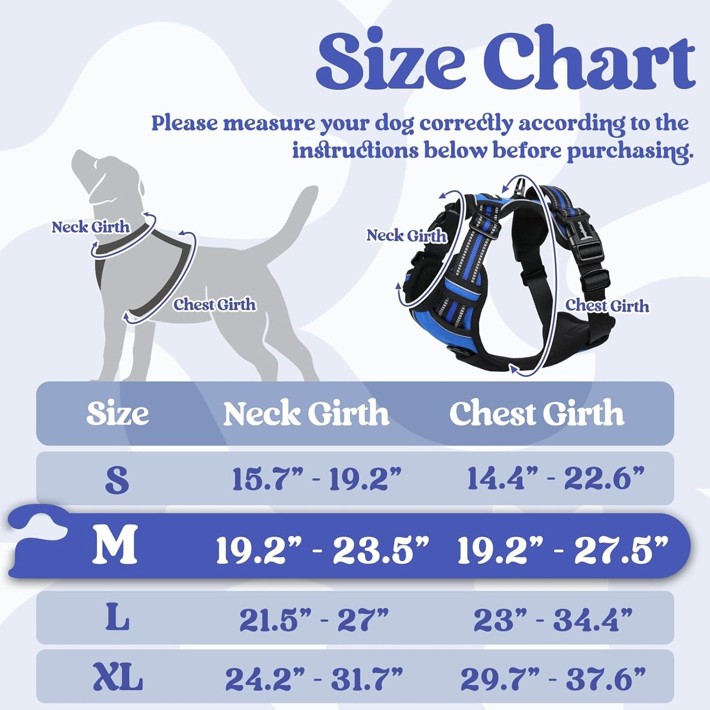 rabbitgoo Dog Harness Medium Sized, No Pull Pet Harness with 3 Buckles, Blue, M