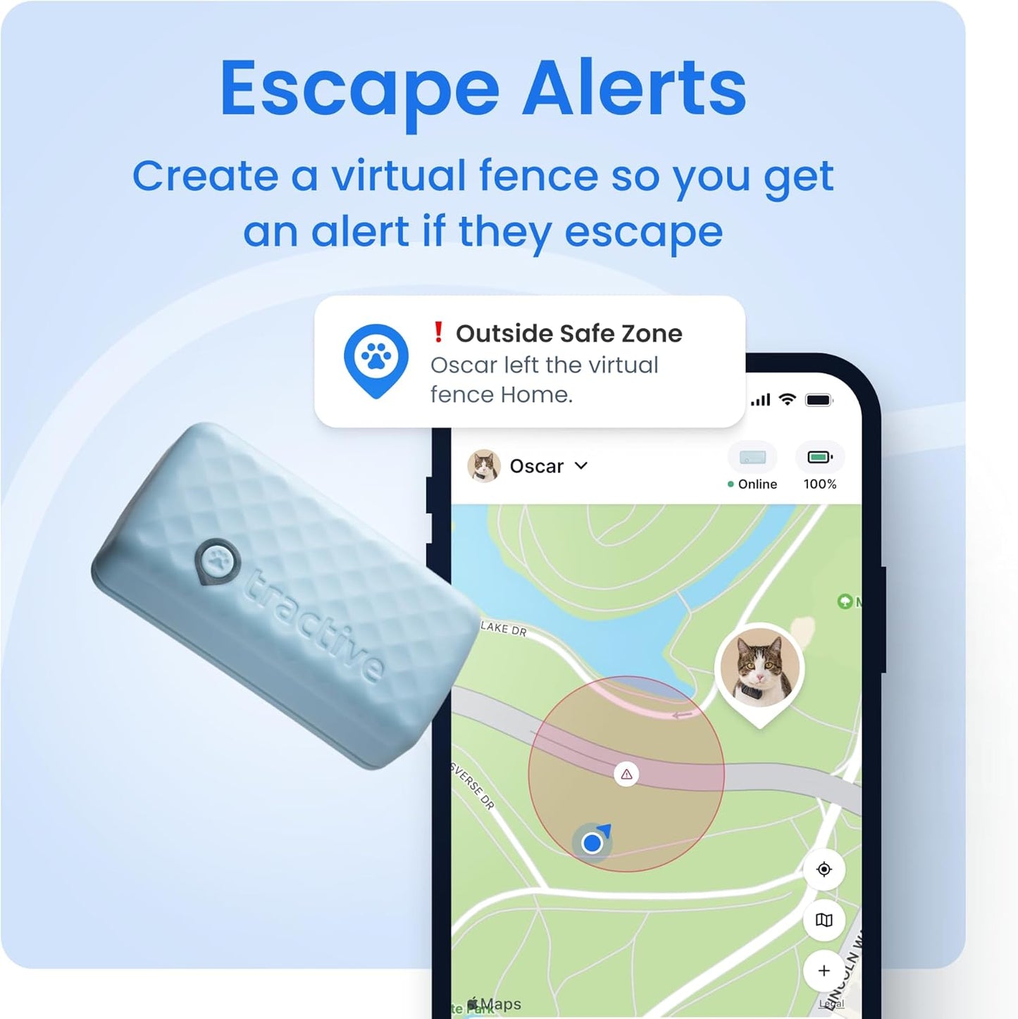 Tractive Smart Cat GPS Tracker | Real-Time Location & Wellness Monitoring for Cats 6.5 lbs+