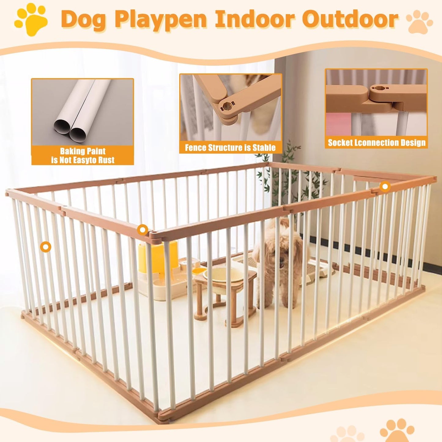 LIODUX Dog Playpen Indoor Pet Enclosure Fence Outdoor Portable Puppy Exercise Pen with Door 8/10 (8 Panels)
