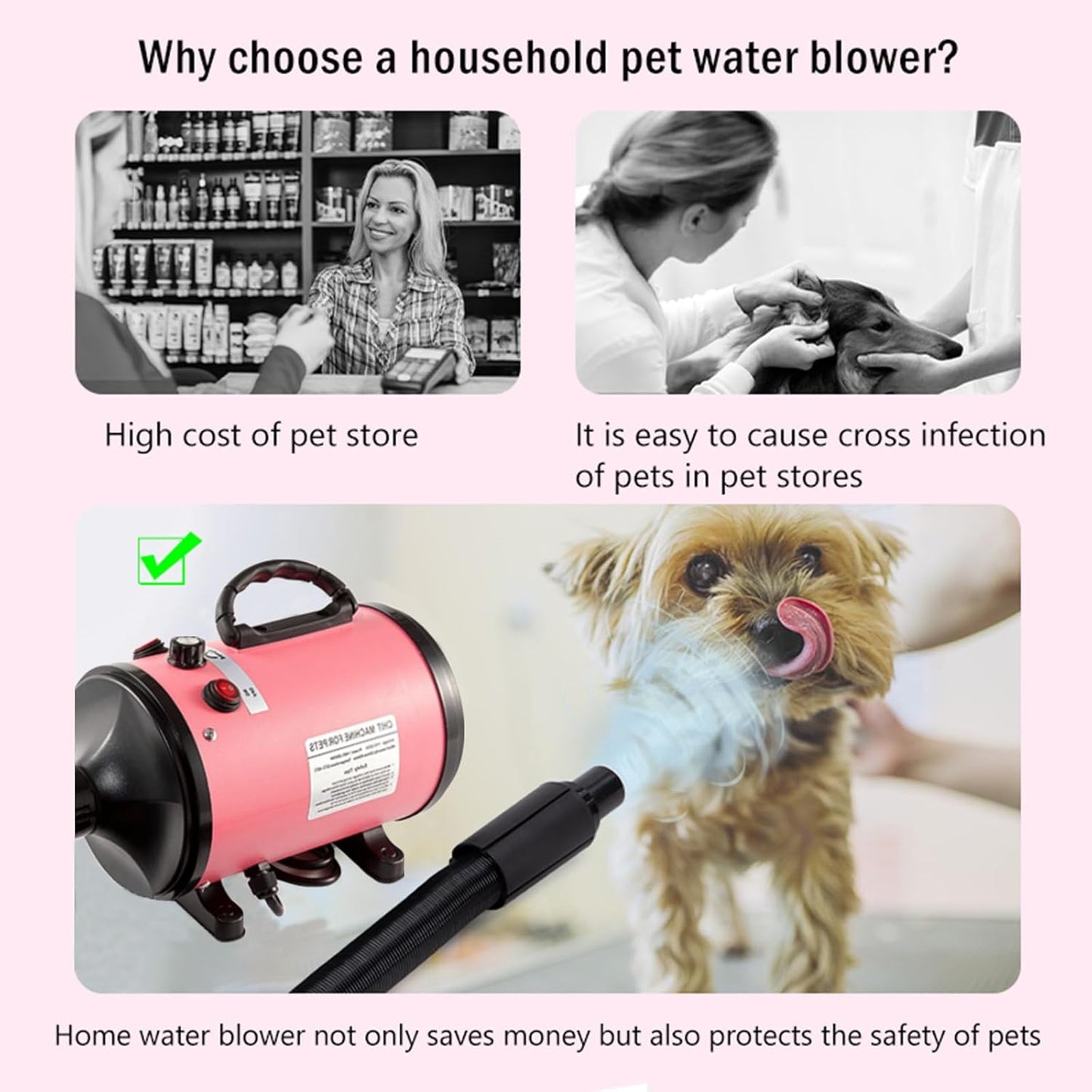 Dog Hair Dryer Pet Dryer, 2800 W Blower Dog Hair Dryer, Very Quiet Adjustable Speed and Heat