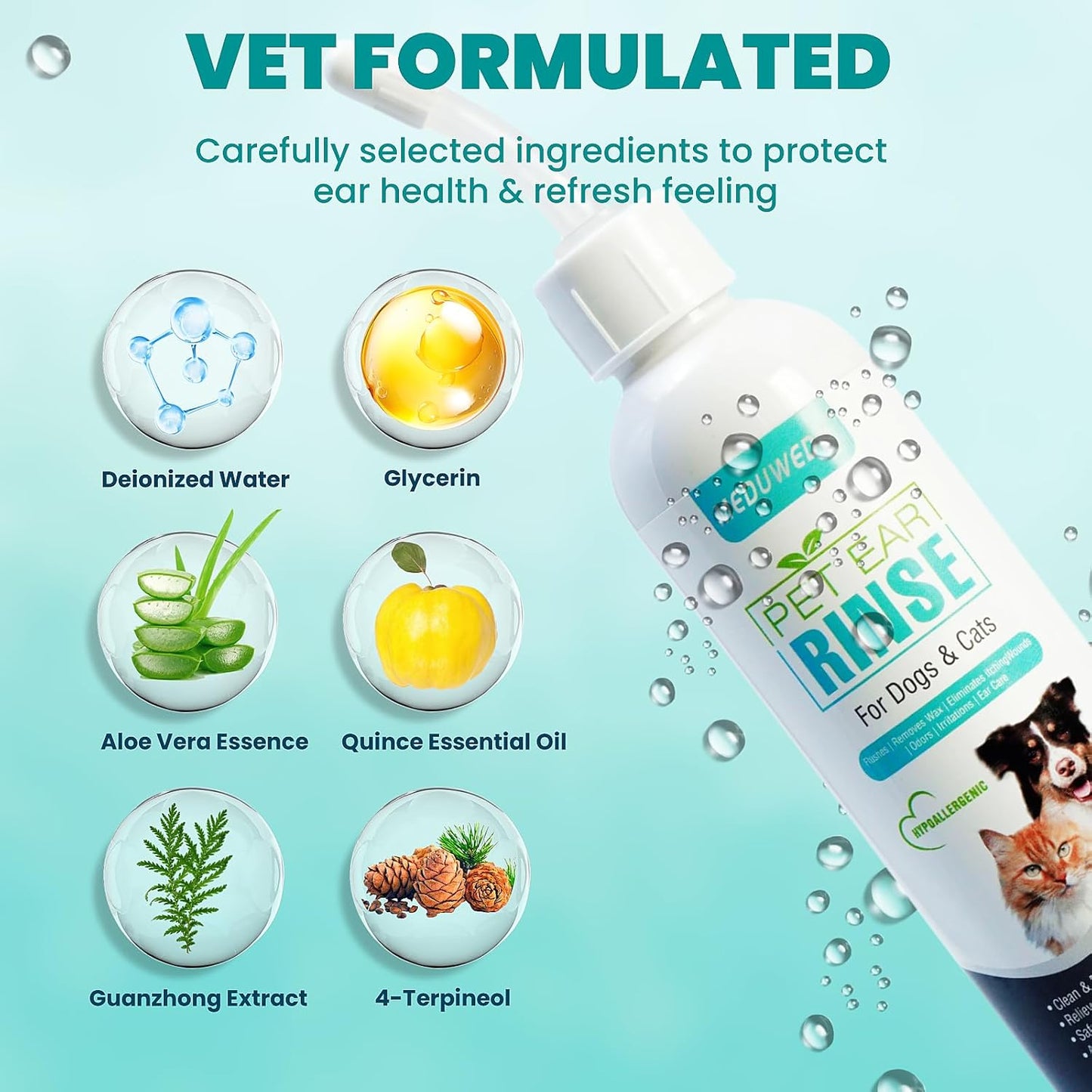 Dog Ear Cleaner, Dog Ear Care Liquid, Dog and Cat Ear Cleaner to Eliminates Ear Odour, 4 Fl oz