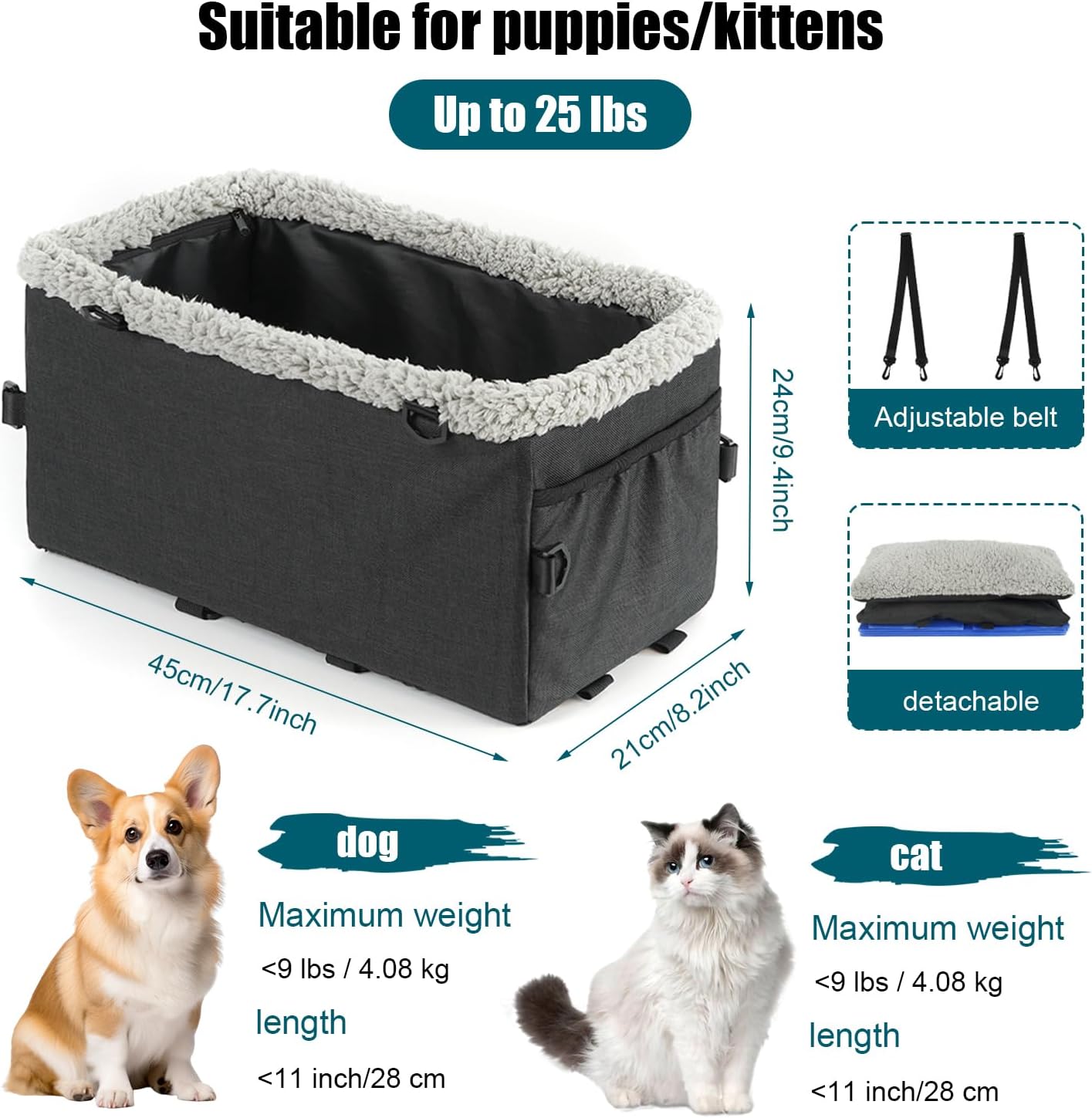 LAMCAN Dog Car Seat, Dog Booster Car Seat for
