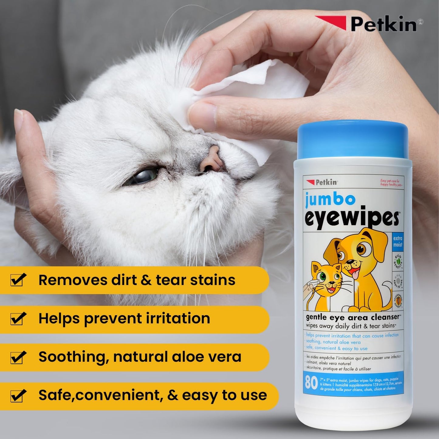 Petkin FBA_537862 Eye Wipes, 80 Pack