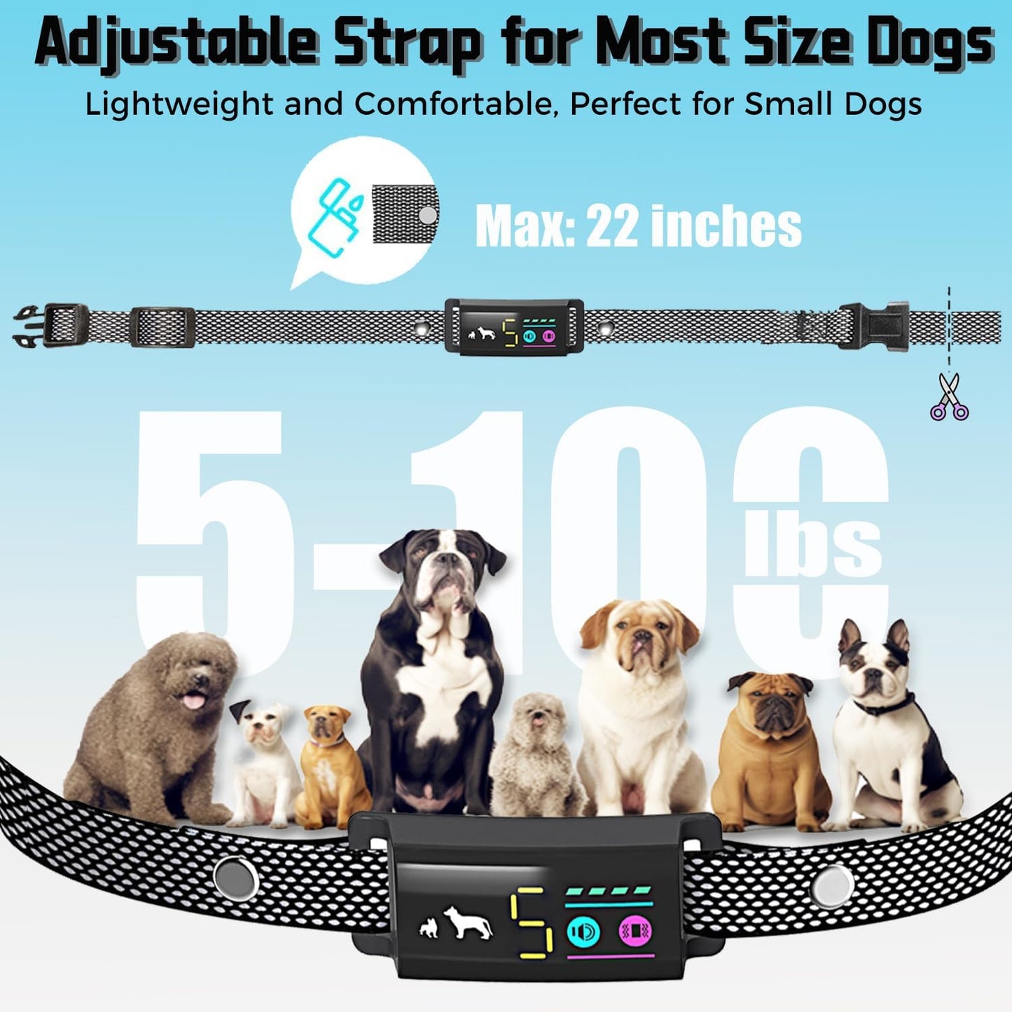Anti Bark Collar for Small Medium Dogs, No Shock Barking Collars with 5 Adjustable Sensitivity