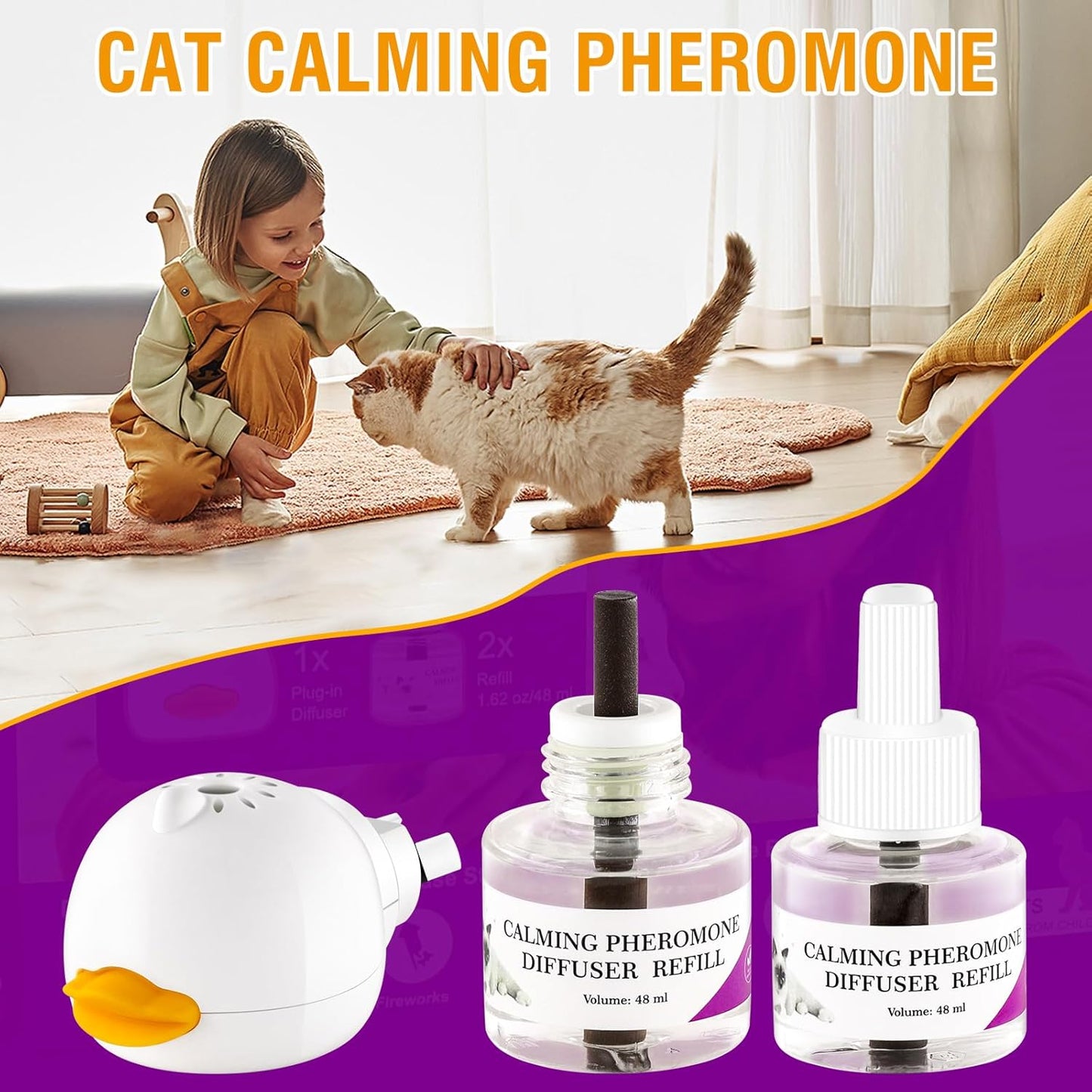 Cat Calming Pheromone Diffuser 48ML 2 Refills Fits All Cats
