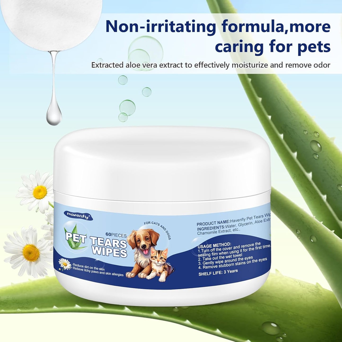 Pet Gentle Teeth Wipes, 60 Pcs Universal Cat & Dog Grooming Wipes, Natural and Safe for Removing Dirt Crust and Discharge, Hypoallergenic for Teeth, Ear, Nose