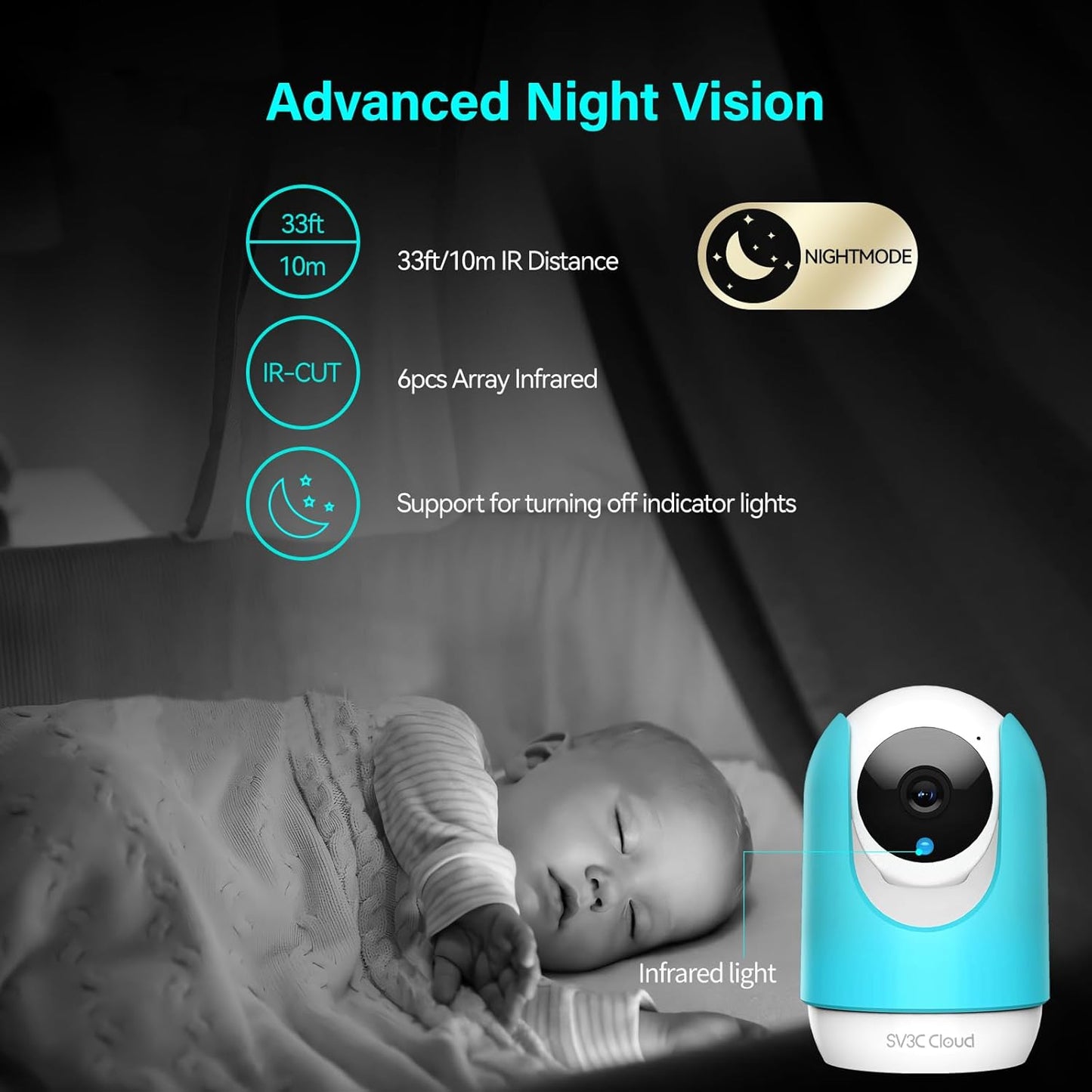 SV3C Indoor Security Camera 2K Pan/Tilt Wireless WiFi Pet Camera Temp & Humidity Cry Noise and Motion Detection, Two Way Audio 2.4G&5G Baby with Alexa