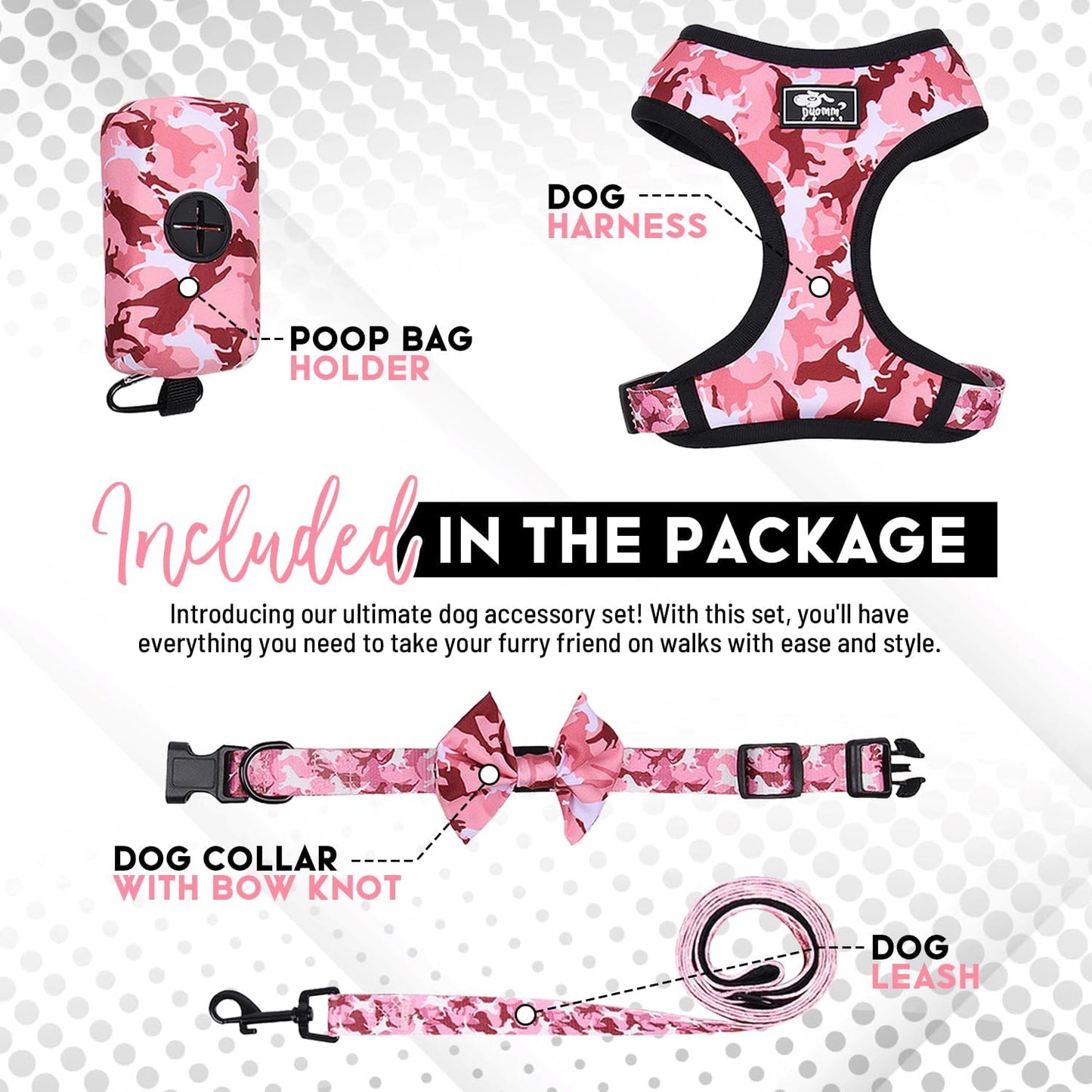 Premium Dog Harness Set with Leash, Collar & Poop Bag Holder - Reflective-small