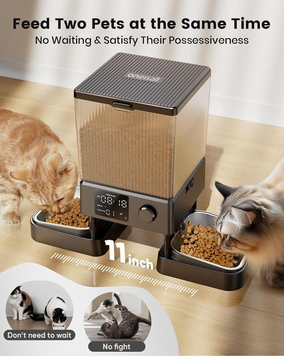 oneisall Automatic Cat Feeder for 2 Cats, 20 Cups/5L