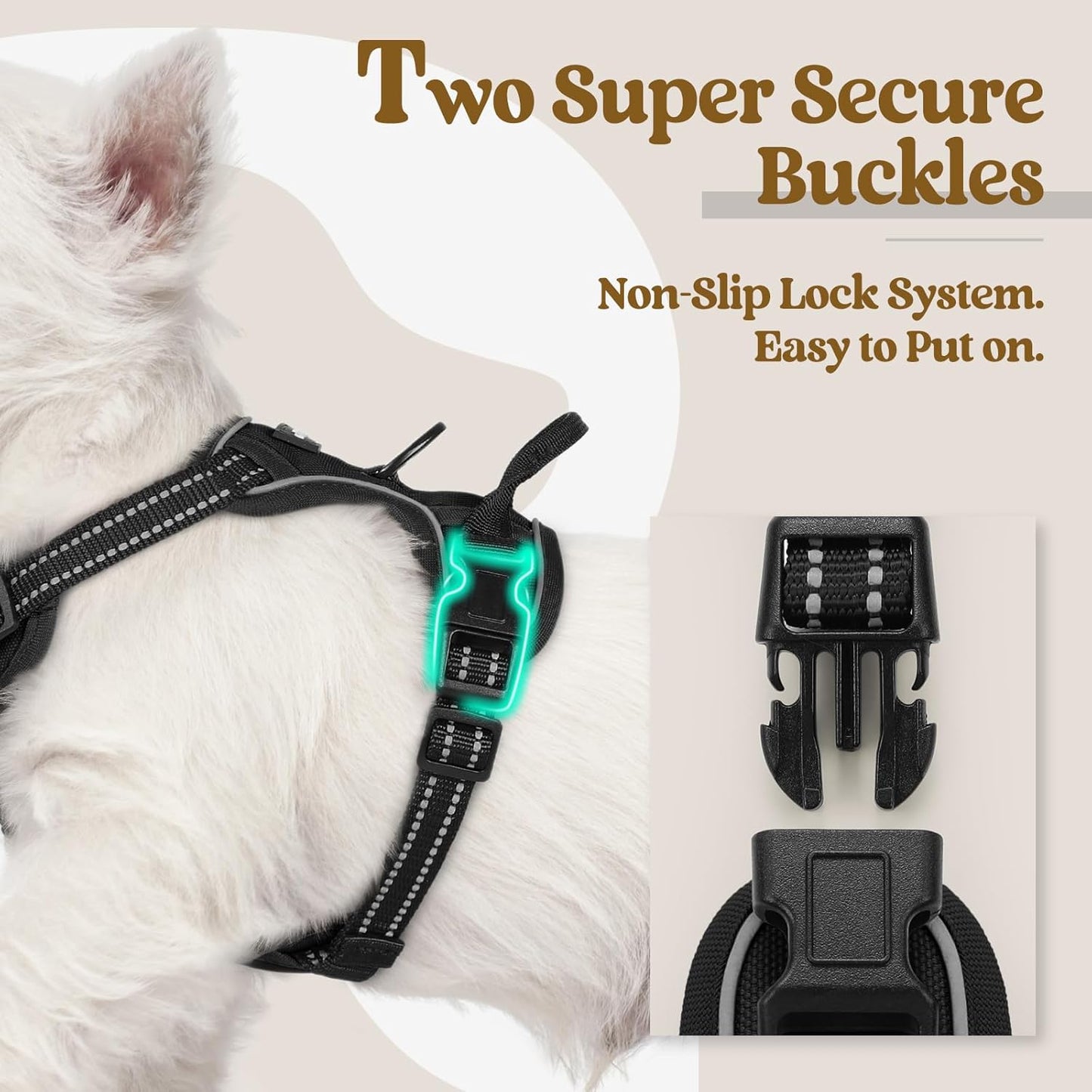 rabbitgoo Dog Harness, No-Pull Pet Harness with 2 Leash Clips, Adjustable Soft Padded Dog Vest, Reflective No-Choke Pet Oxford Vest with Easy Control Handle for Small Dogs, Black, XS