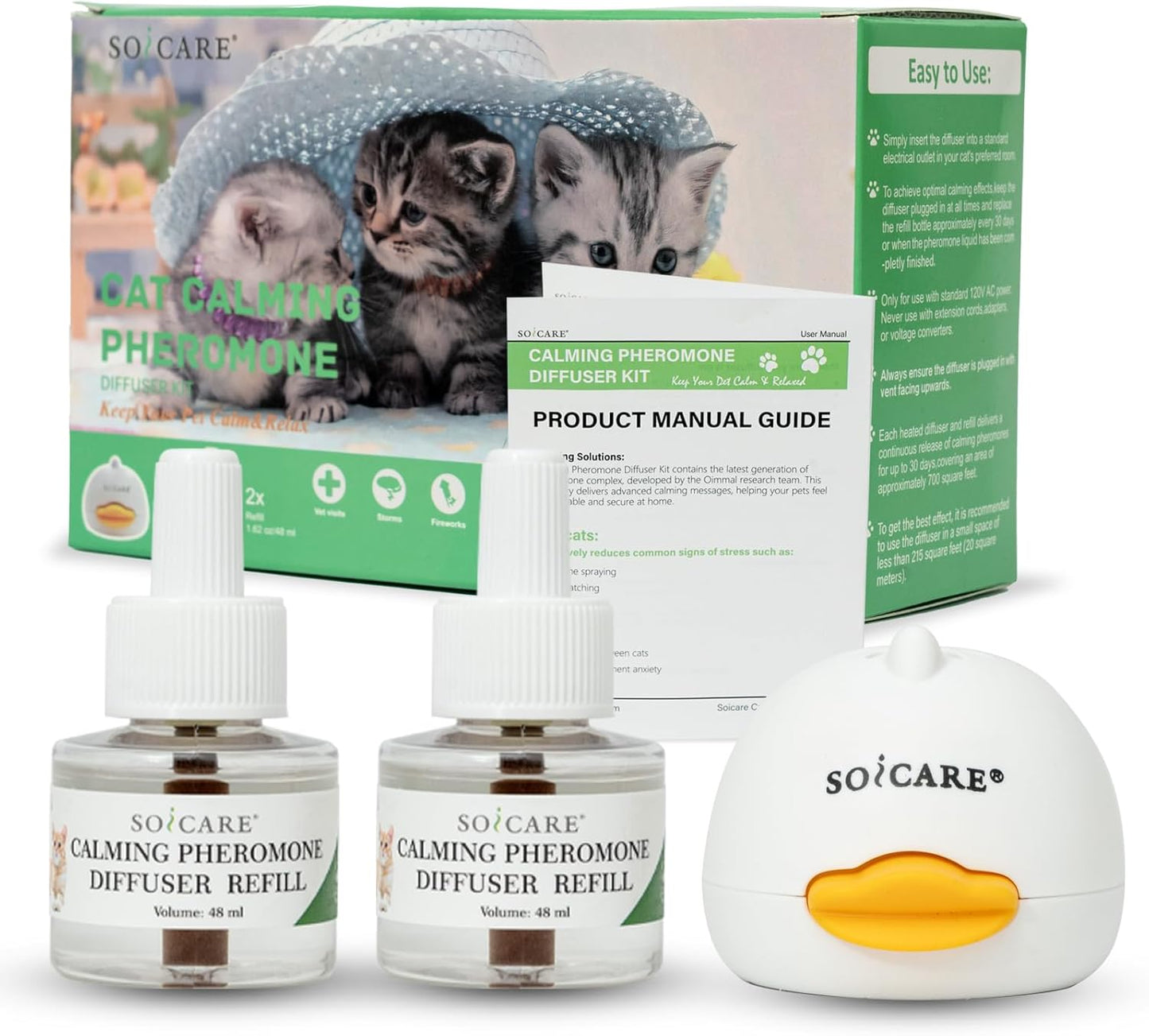 SOICARE Cat Pheromones Calming Diffuser, (1 Diffuser & 2 x 48ml Refills