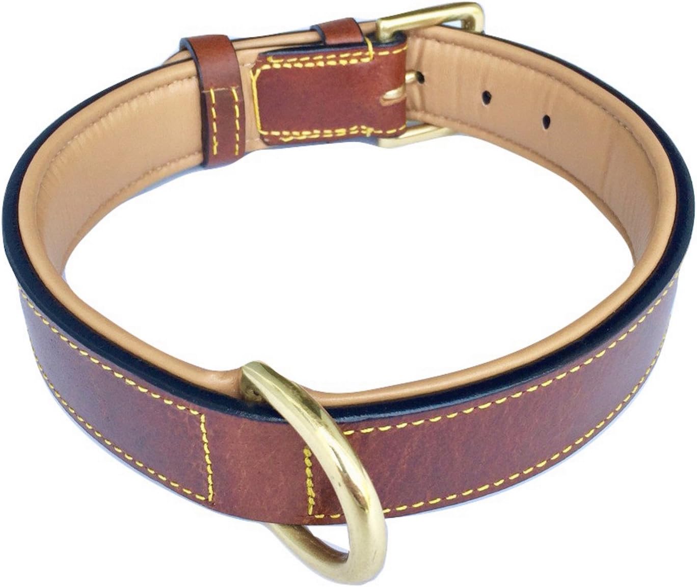 Padded Leather Dog Collar, Large Brown - Genuine Real Leather, 24" Long x 1.5 Wide, Fits Neck Size 18" to 21" Inches