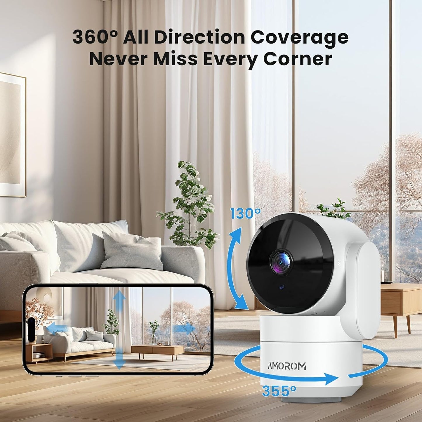 Indoor Camera for Home Security Dog Camera 360°, Pet Cameras with Pan&Tilt, Night Vision, Motion Detection, 2.4GHz WiFi