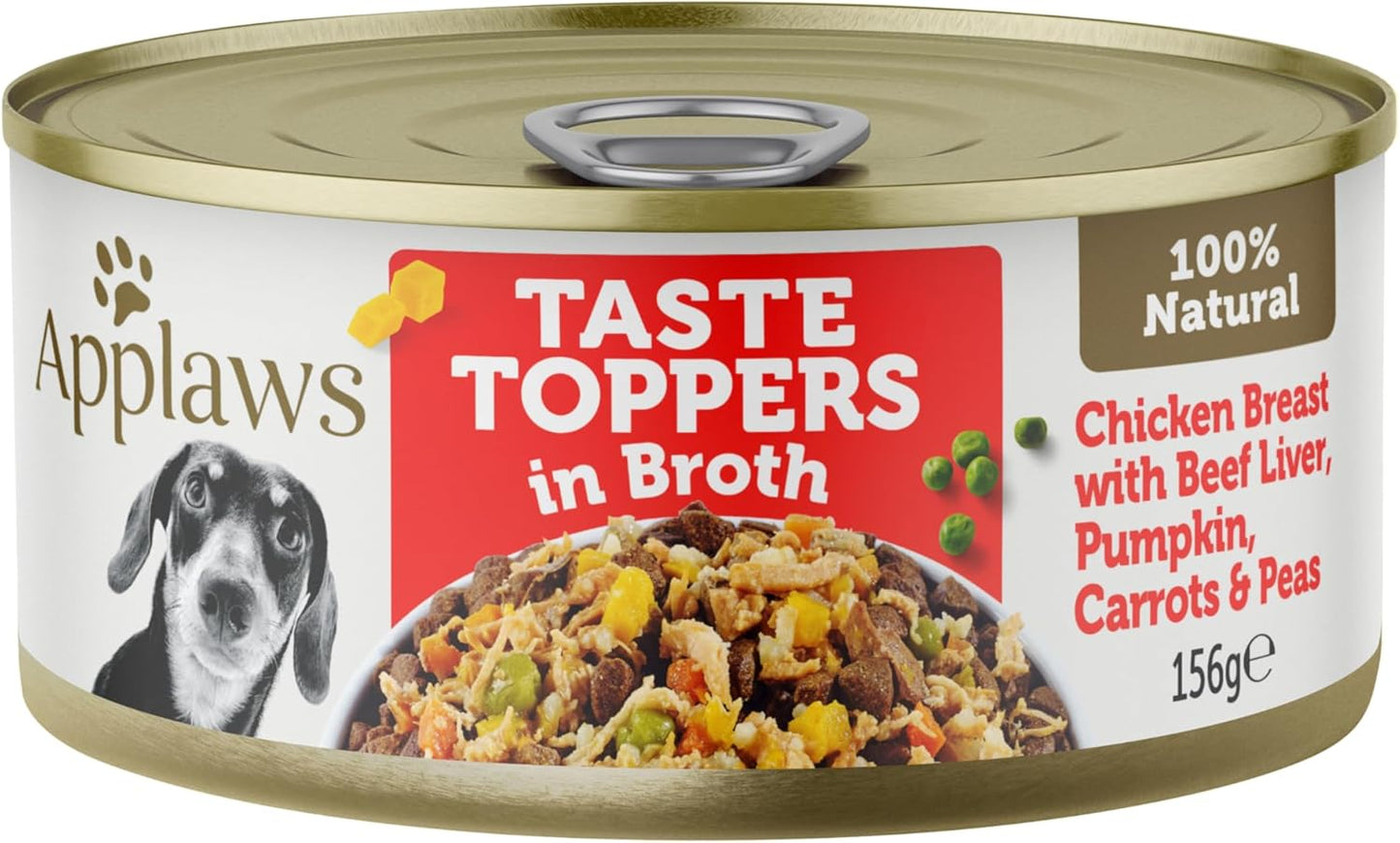 Applaws Taste Toppers 100% Natural Wet Dog Food Chicken Breast with Beef Liver & Vegetables in Broth Tin 156g (Pack of 16), Limited Ingredients Pet Food