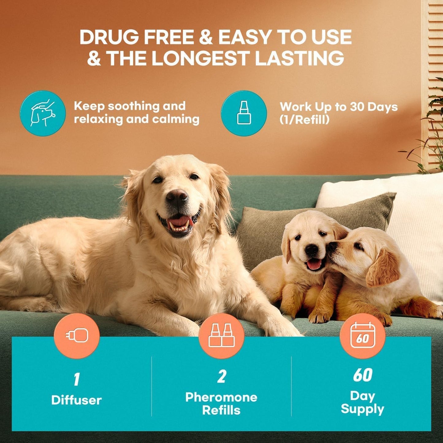 Dog Calming Pheromone Plug Diffuser: Dog Calming Pheromones Diffuser - Calm Dogs 60 Supply