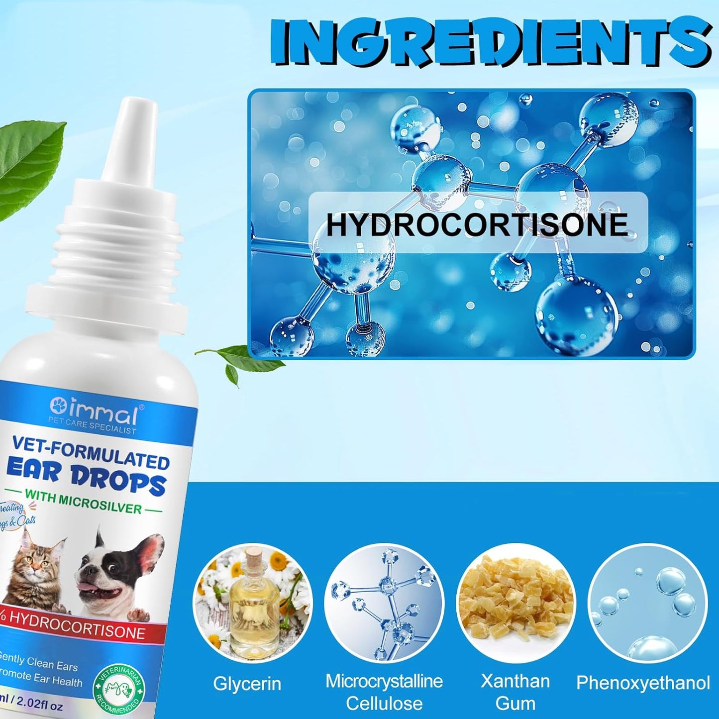 Dog Ear Infection Treatment, Natural Dog Ear Drops Liquid, Antiseptic Ear Cleaner for Dog & Cat, Dog Ear Care for Itchy Relief, Yeast Infection Treatment, Ear Mite Treatment for Dogs, 2.02fl.oz