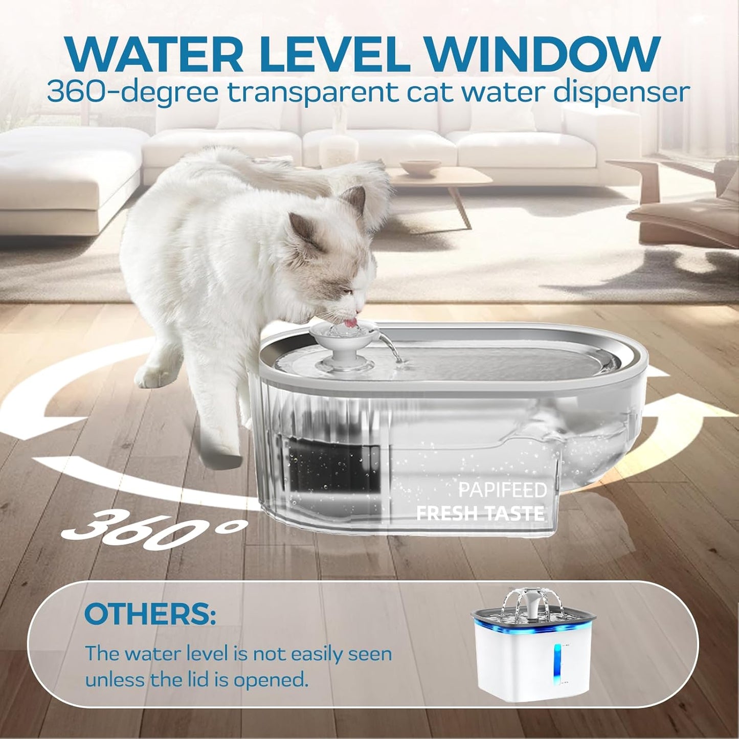 Cat Water Fountain, 84oz/2.5L Automatic Pet Water Fountain Dog Water Dispenser with a Stainless Steel Tray, Easy Cleaning for Cats, Dogs, LED Light - Black