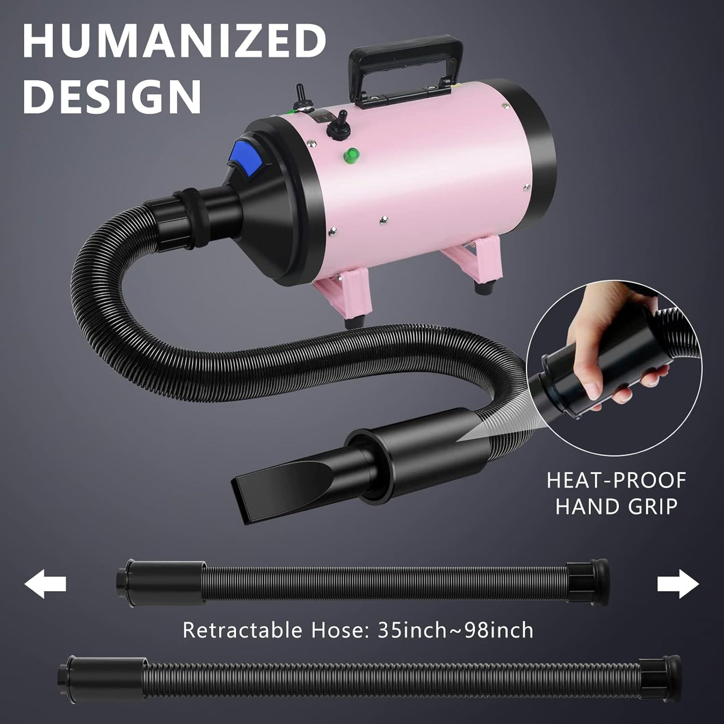 VOLKWELL 3200W/4.3HP Pet Grooming Dryer, Adjustable Speed & Temperature Control Pink Dog Blow Dryer, High Velocity Dog Hair Dryer with 4 Nozzles(Pink)