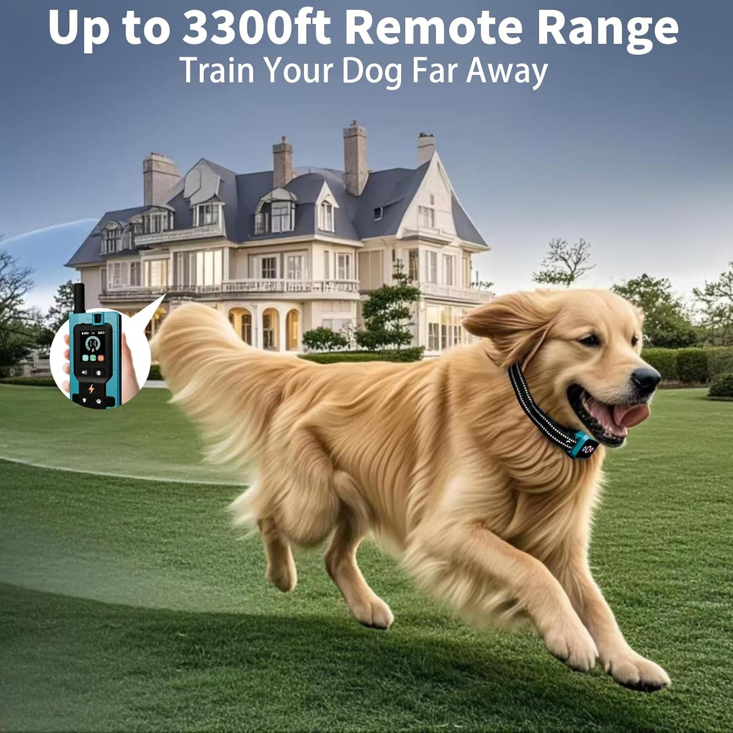 Frayo Dog Training Collar with Remote - 5 Training Modes 3300FT Electric Dog Shock Collar IP67 Waterproof Rechargeable E Collar for Large Medium Small Dogs (Blue)