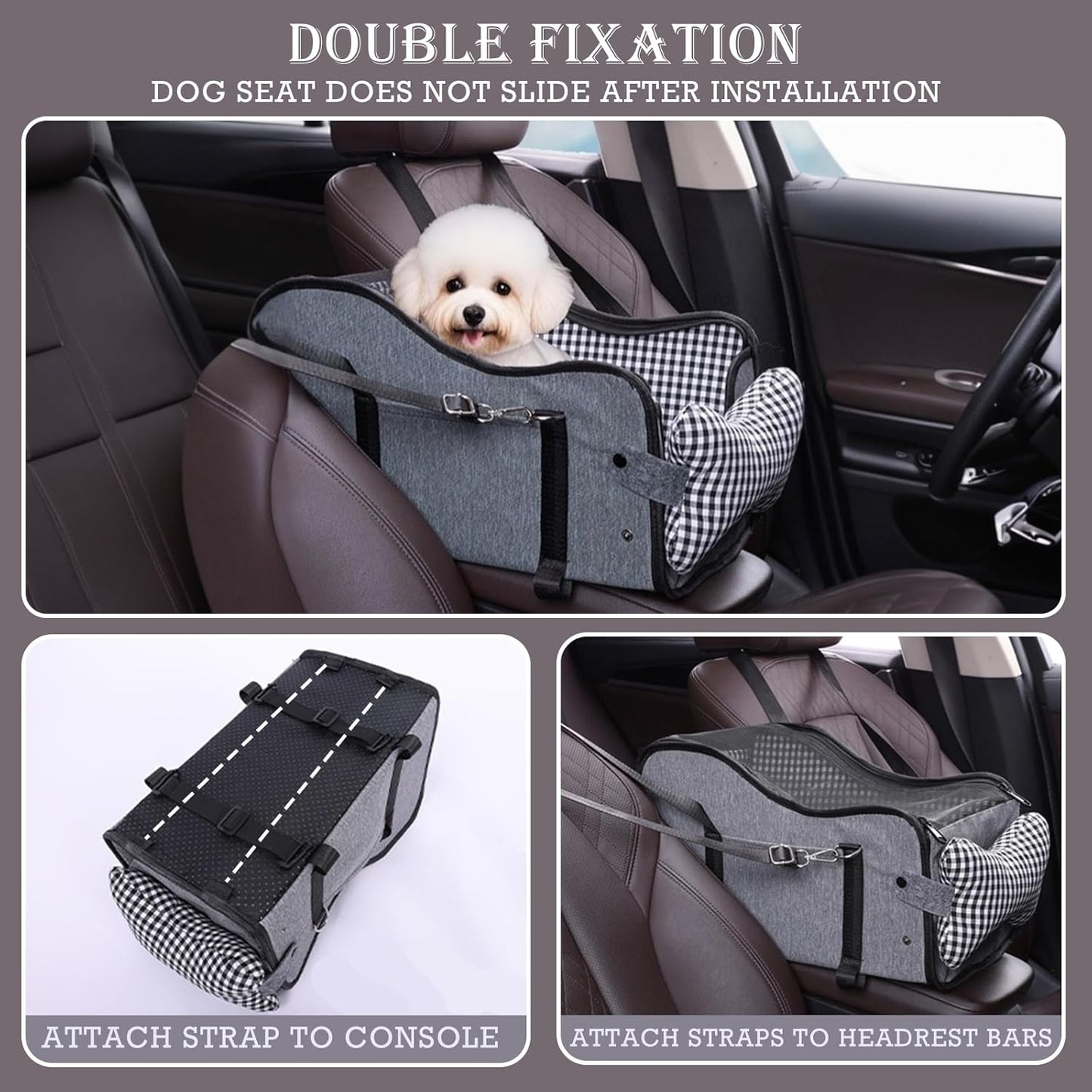 HOMKAI Dog Car for Dogs, Portable Pet Backpack with Safety Belt and Dual-Sided Mat