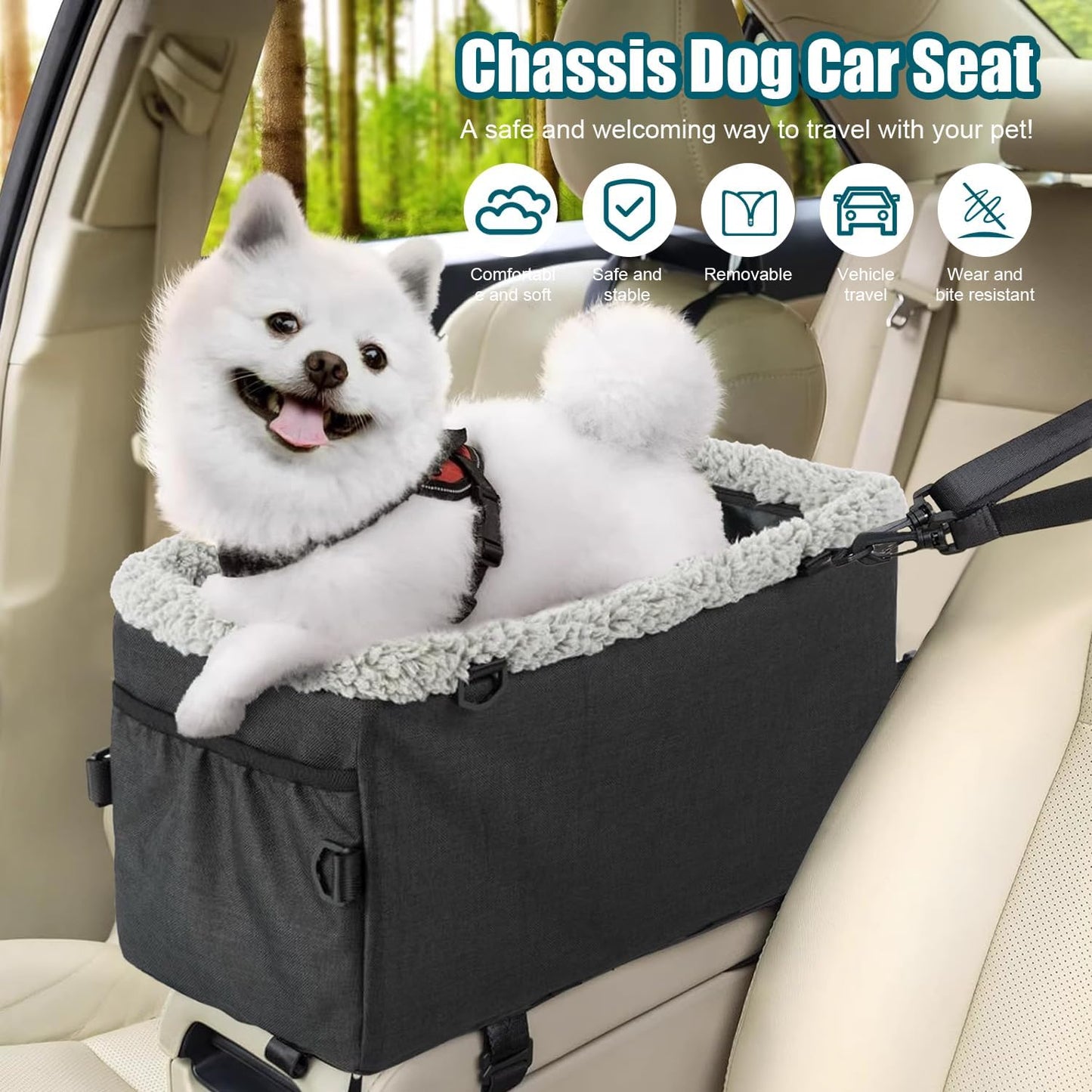 LAMCAN Dog Car Seat, Dog Booster Car Seat for