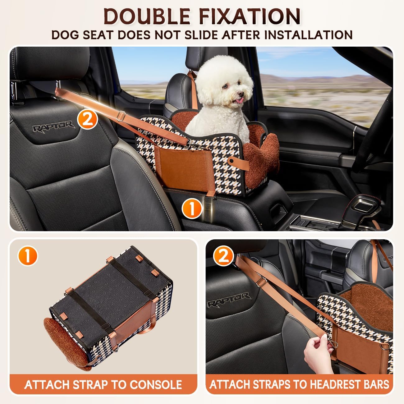 CAVOYO Dog Car Seat for Small Dogs, 2-in-1 Convertible Pet Carrier & Car Console Organizer, Waterproof Puppy Travel Seat with Safety Strap, Easy Clean for Cars, Trucks
