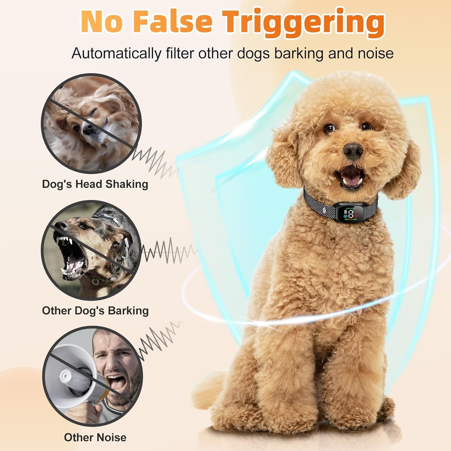 Anti Bark Collar for Dogs, No Shock Bark Collar, Beep & Vibration, Rechargeable Dog Barking Collar, 8 Adjustable Sensitivity