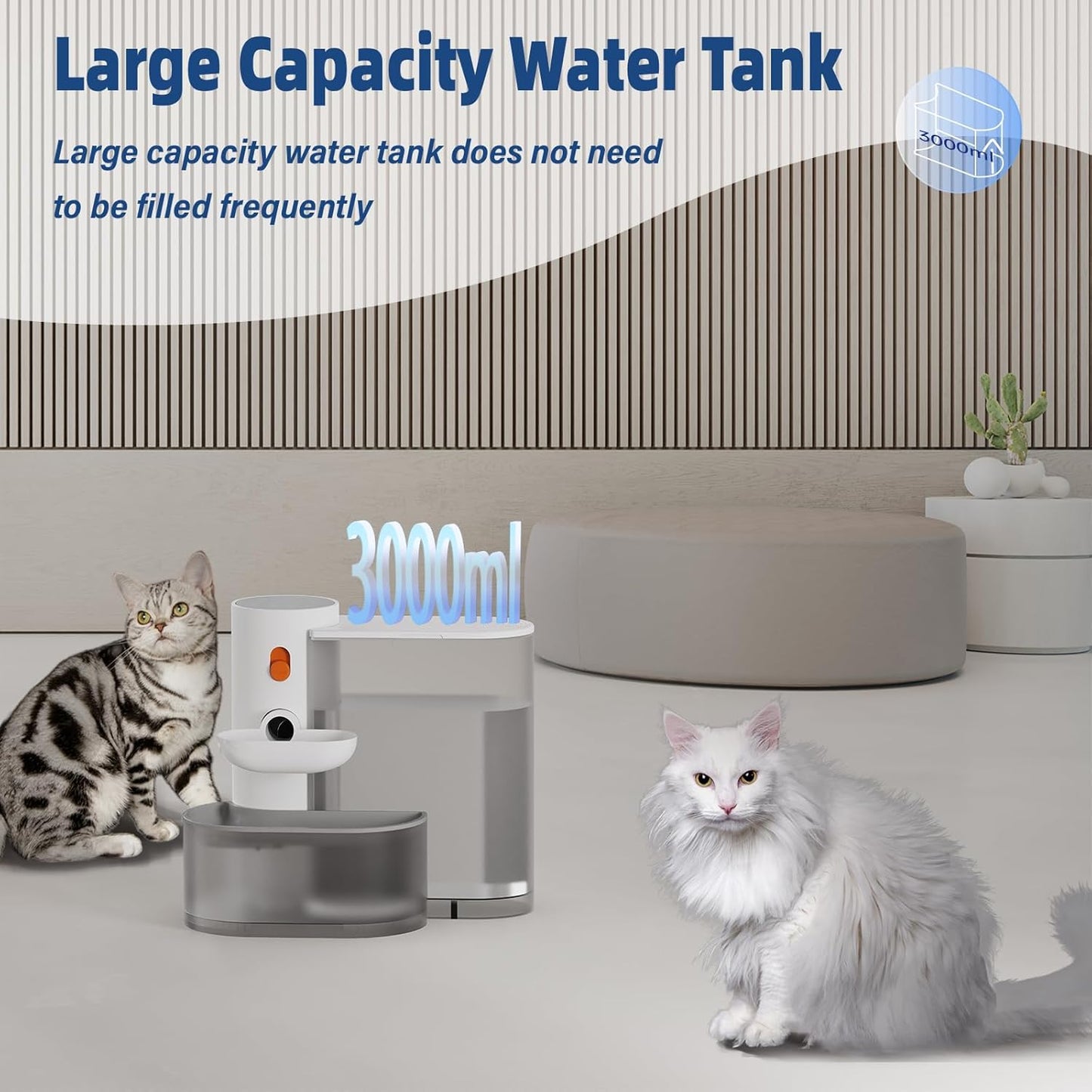 Cat Water Fountain - 3000ml Automatic Pet Drinking Fountain for Cats and Dogs, Ultra Quiet Pump, Water Level Window, No Filter Needed