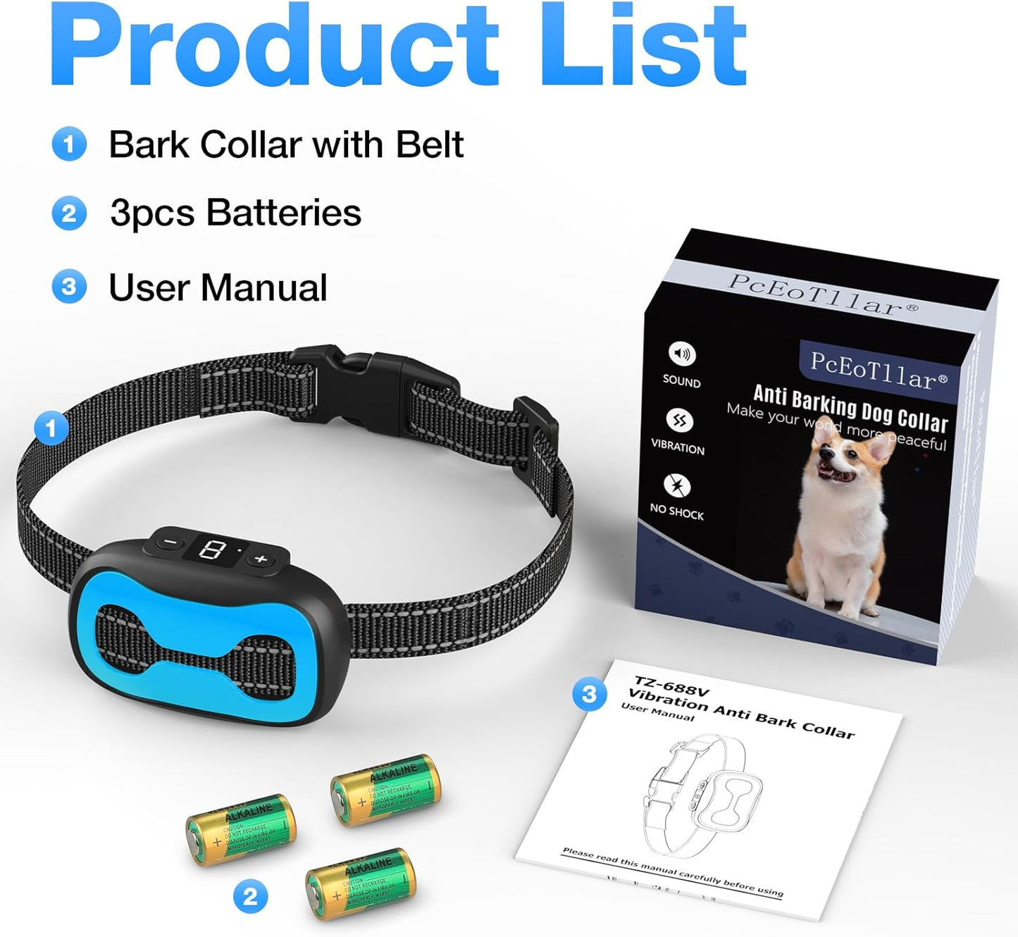 PcEoTllar Anti Bark Collars for Dogs – Bark Collar with Sensitivity Display