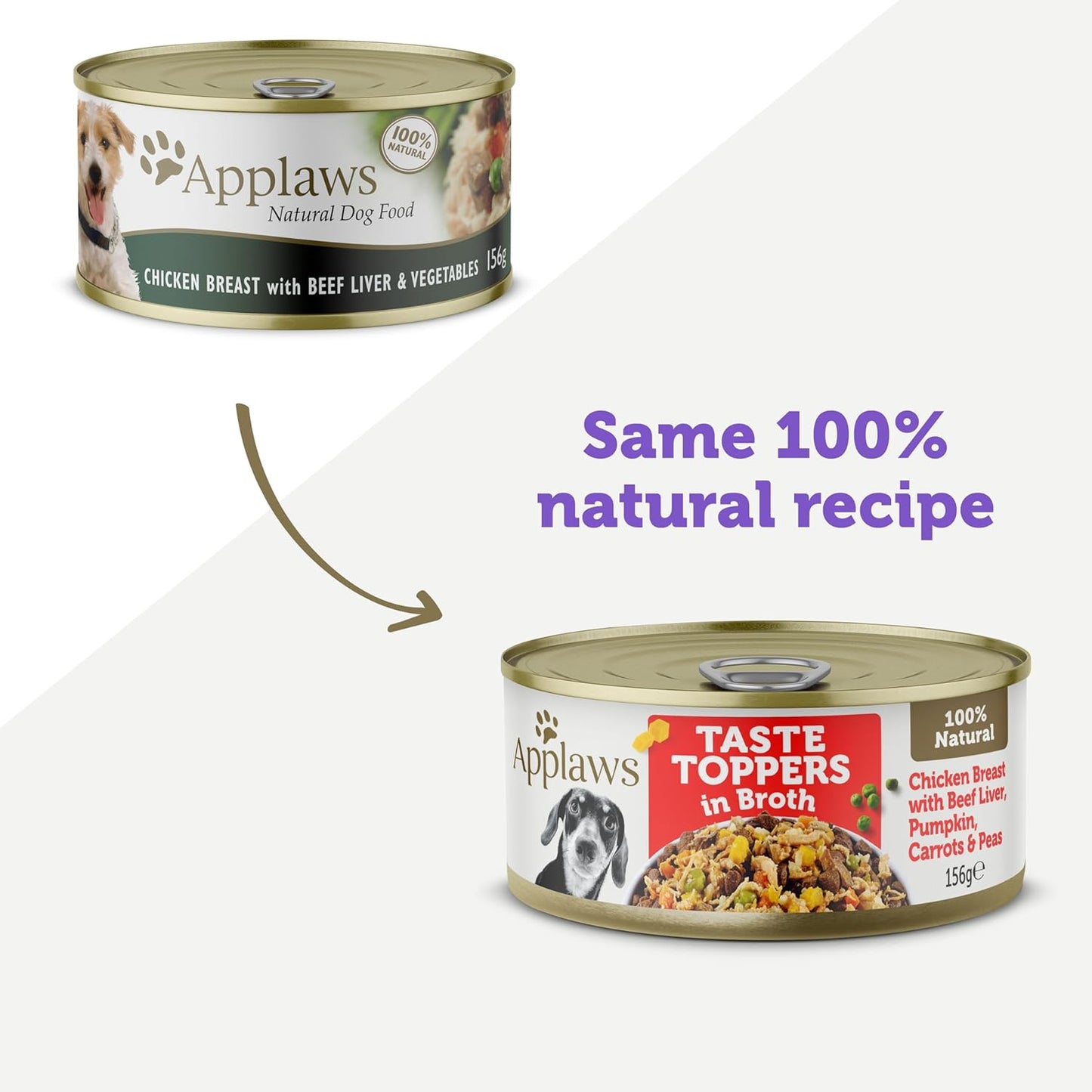 Applaws Taste Toppers 100% Natural Wet Dog Food Chicken Breast with Beef Liver & Vegetables in Broth Tin 156g (Pack of 16), Limited Ingredients Pet Food
