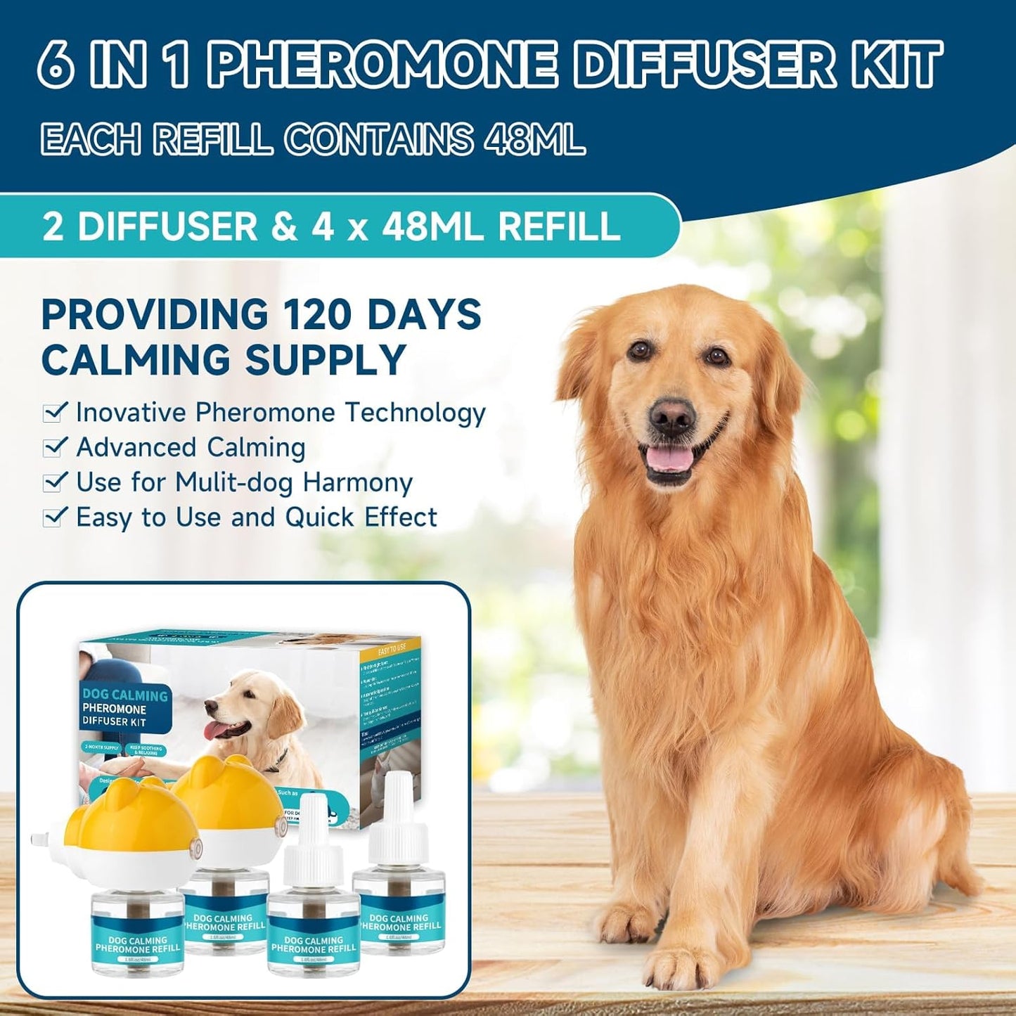 VICSOM 6-in-1 Calming Plug-in for Dogs with 2 Diffuser + 4 Refills