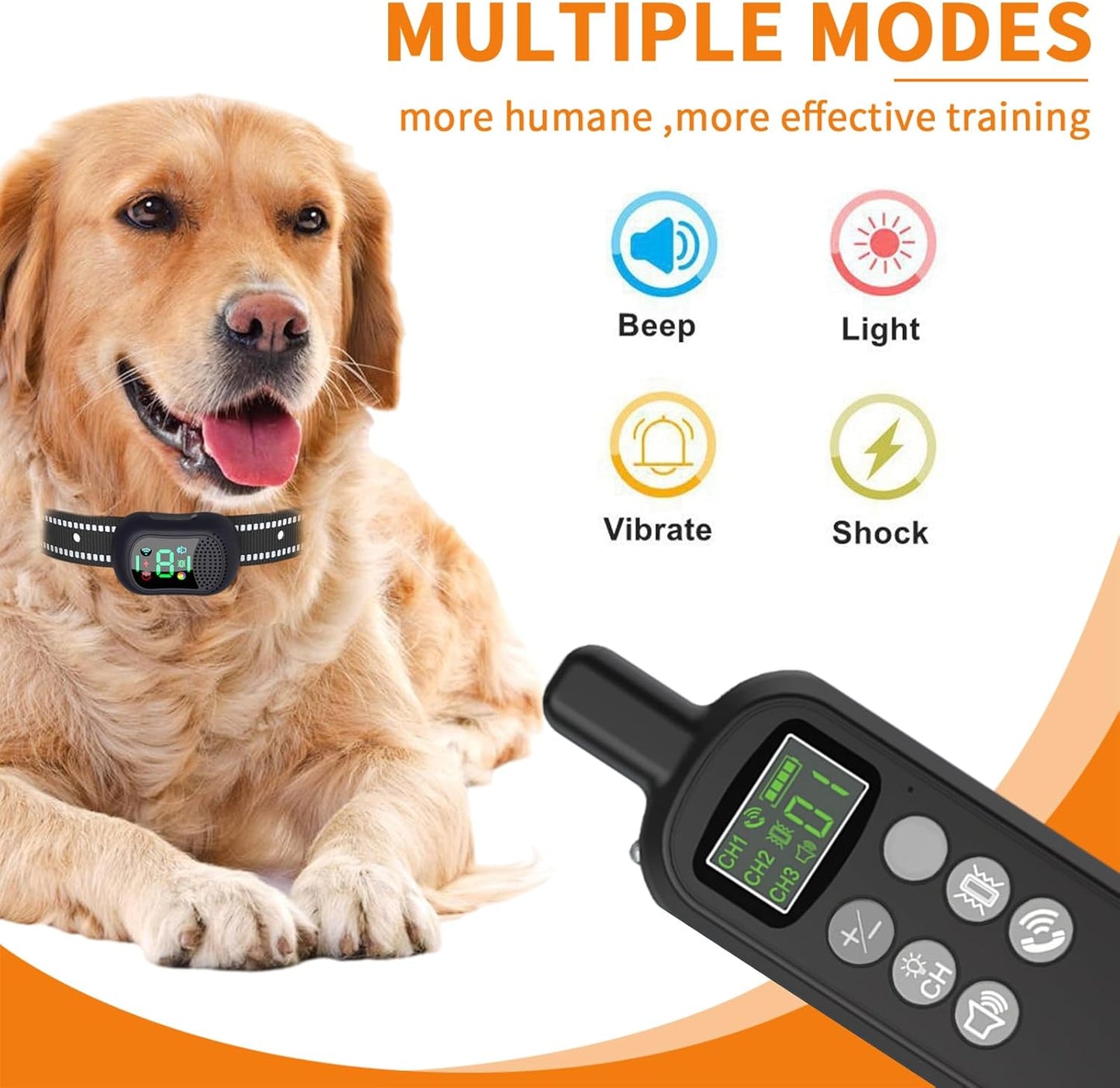Anti Bark Collar for Dogs - Anti Barking Device,Rechargeable IP7 Waterproof