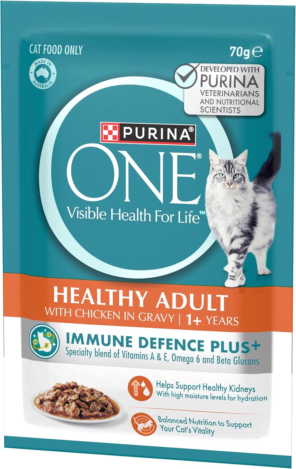 PURINA ONE Adult Wet Cat Food Succulent Chicken in Gravy Pouch 12x70g