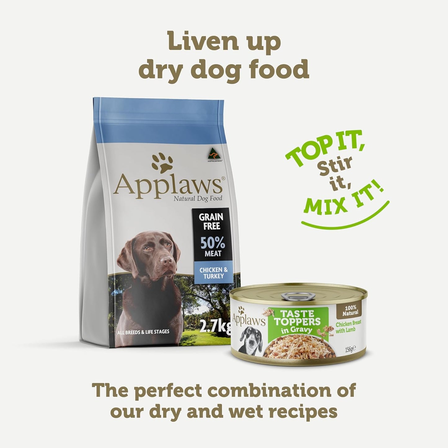 Applaws Taste Toppers 100% Natural Wet Dog Food Chicken Breast with Lamb in Gravy Tin 156g (Pack of 16), Limited Ingredients Pet Food