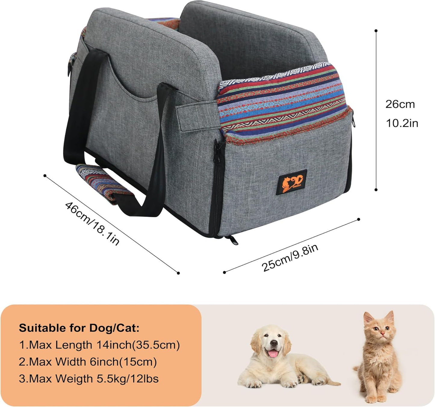 Console Dog Car Seat, Small Dog Booster Seat