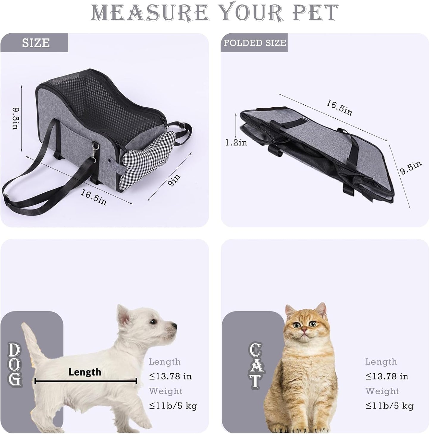 HOMKAI Dog Car for Dogs, Portable Pet Backpack with Safety Belt and Dual-Sided Mat