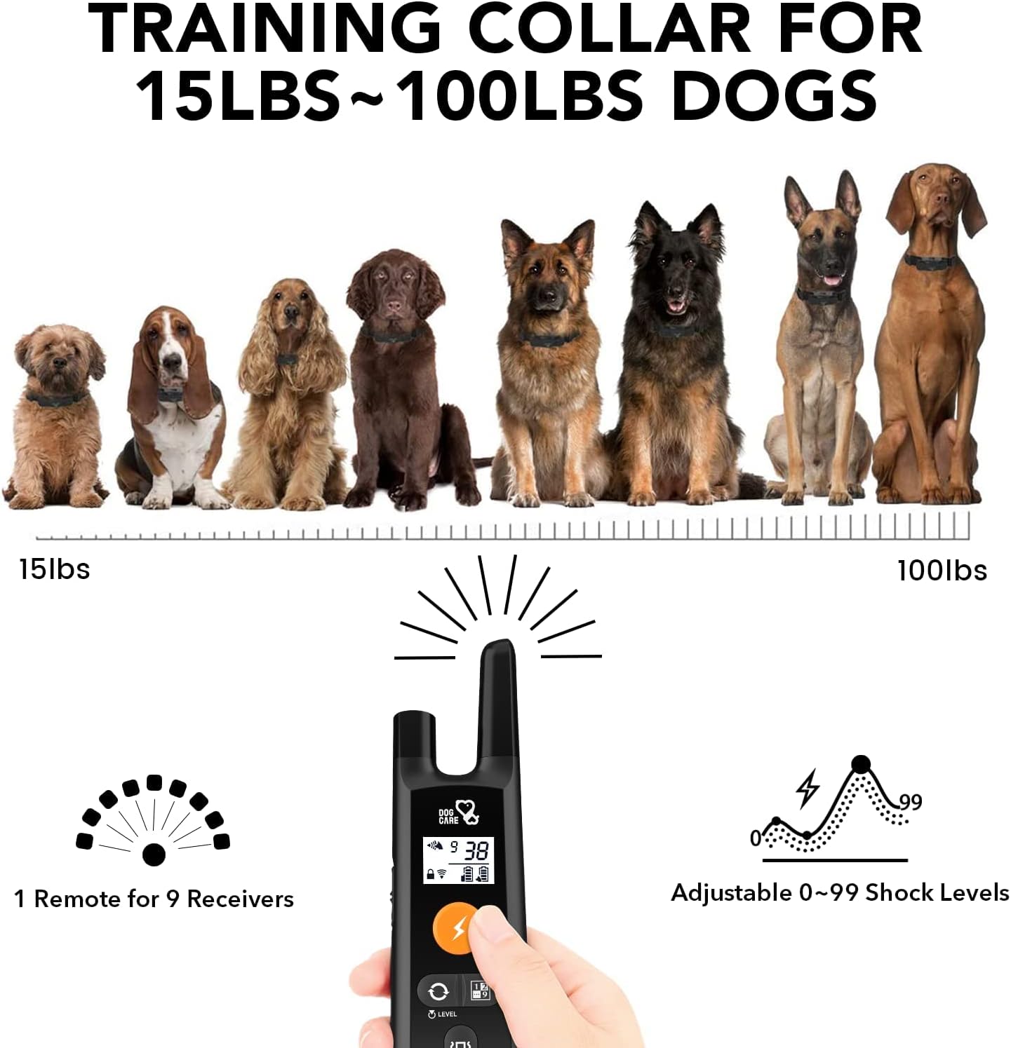 DOG CARE Dog Training Collar with Remote - Dog Shock Collar for All Dogs with 1800FT Remote, Rechargeable Dog Bark Collar with Beep/Vibration/Shock Modes, Security Lock, Rainproof