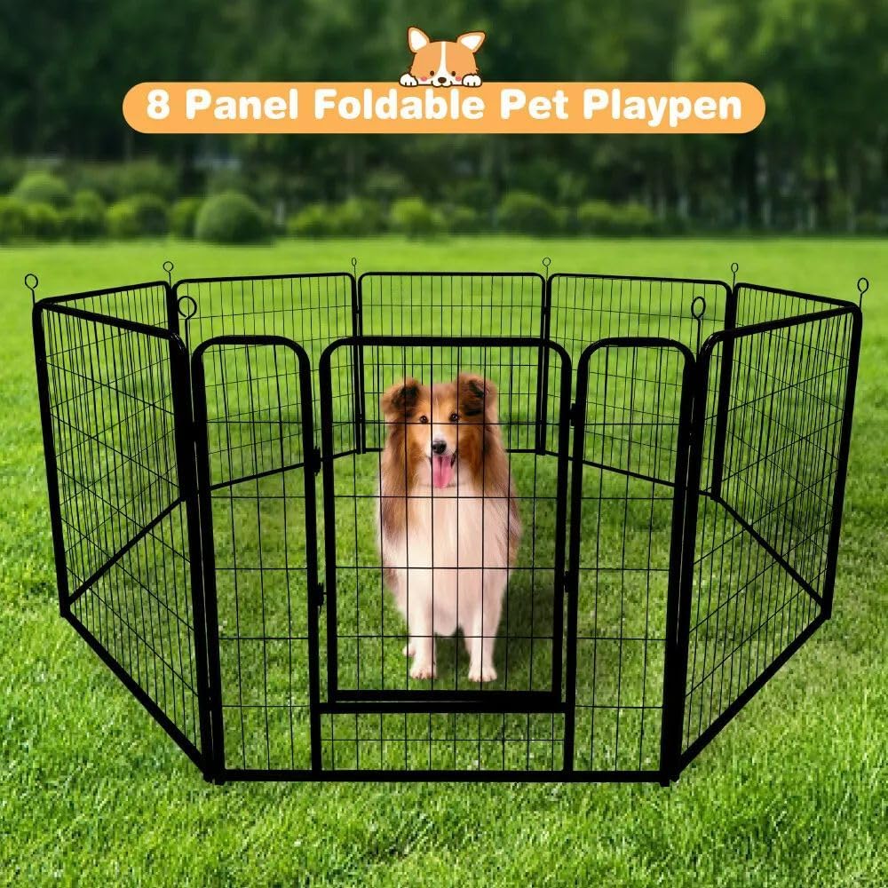 VAKA 32" Dog Playpen, 8 Panels Folding Dog Play Pen Frame 80cm