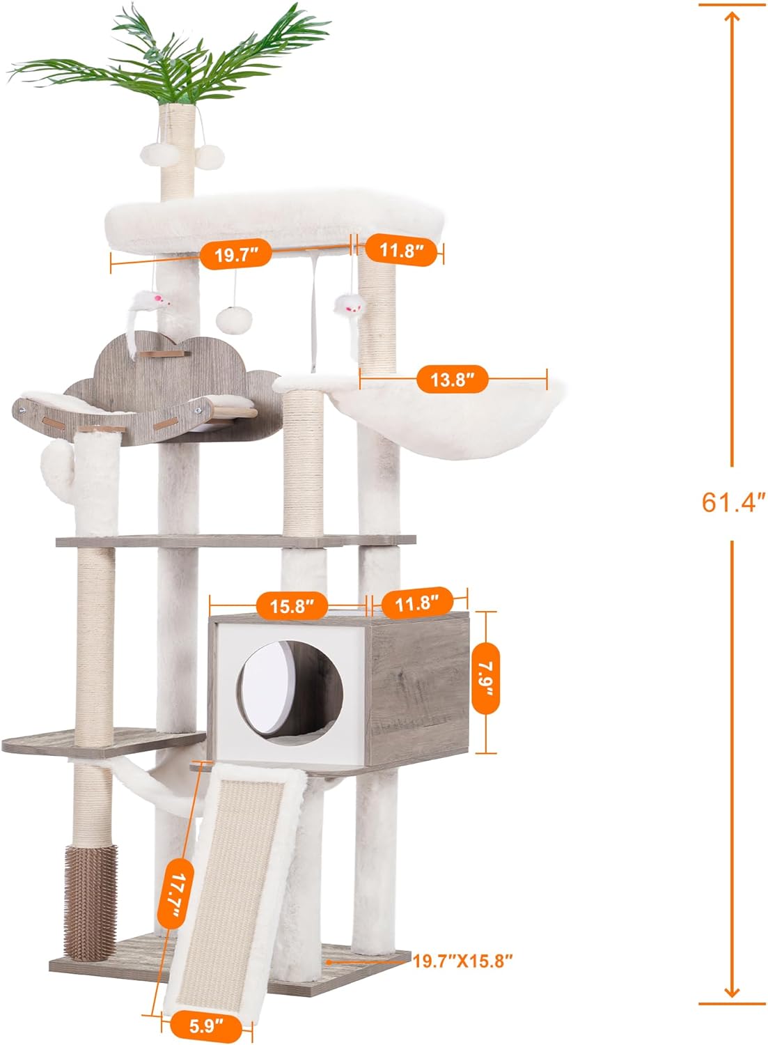 Heybly Wood Cat Tree for Indoor Cats, Cat Condo for Large Cats with Self Groomer