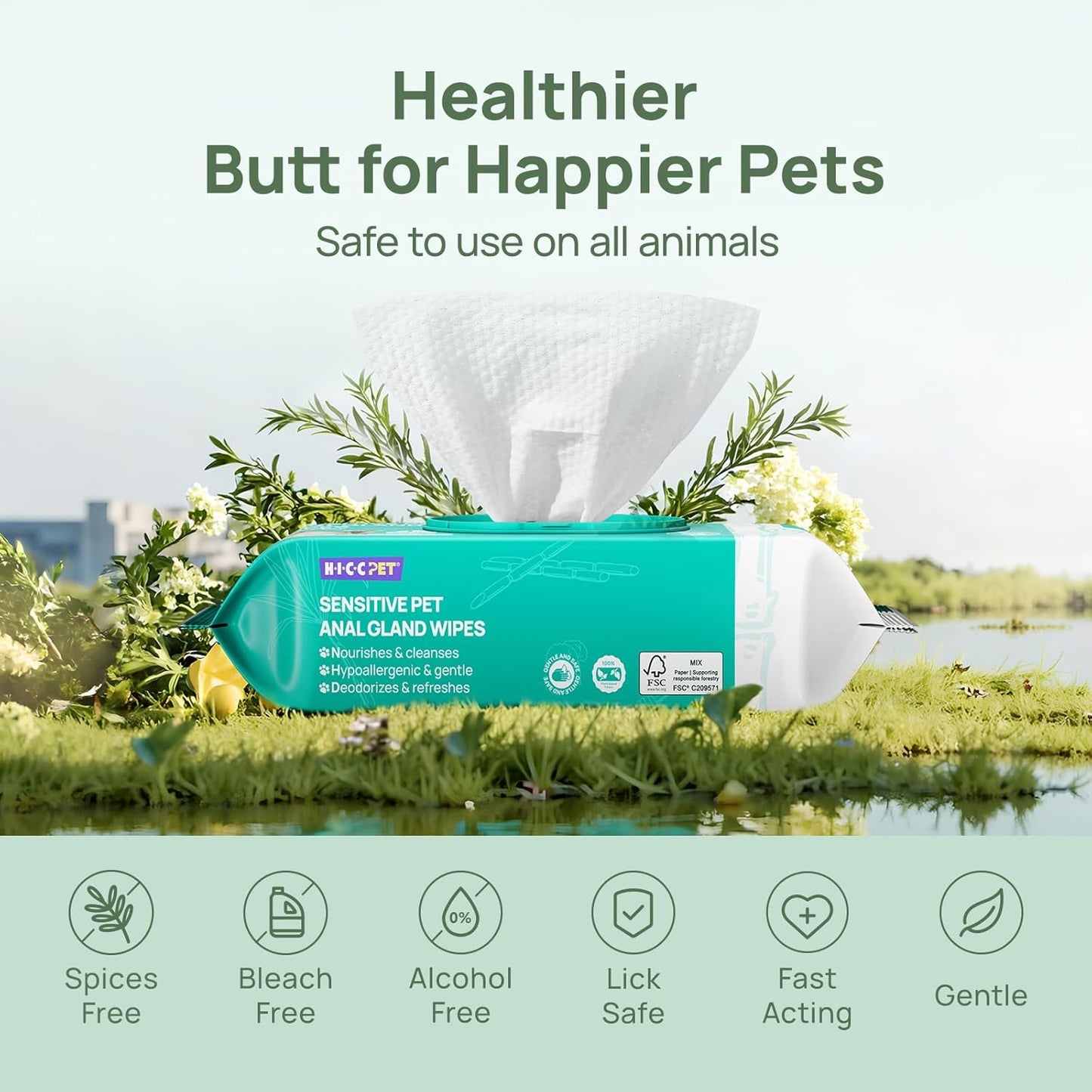 HICC PET Wipes for Dogs & Cats, Vet Recommended Cleansing Deodorizing & Soothing Allergy Infections Anal Gland Wipes with Coconut Oil, Dog Wipes for Cleaning Butt Paw