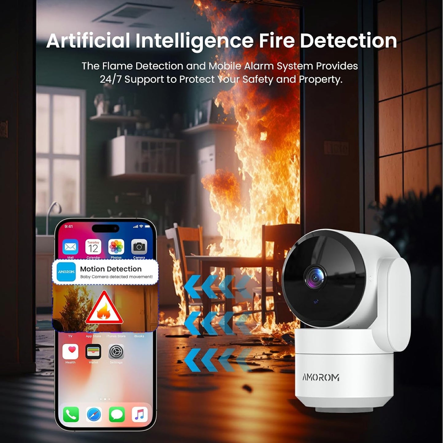 Indoor Camera for Home Security Dog Camera 360°, Pet Cameras with Pan&Tilt, Night Vision, Motion Detection, 2.4GHz WiFi