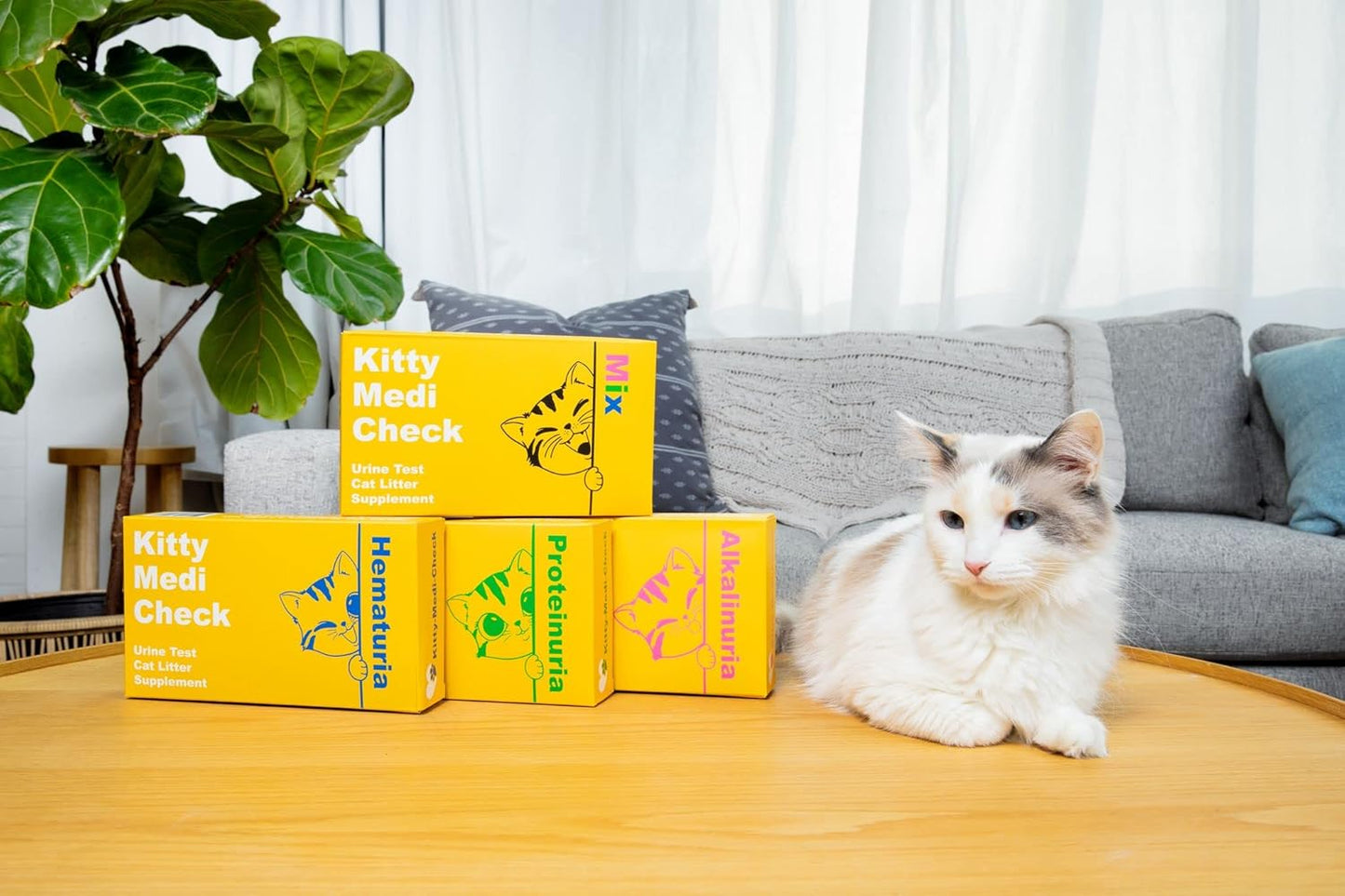 Kitty-Medi-Check Cat Urine Health Test Kit, Easy Monitoring at Home,100% Eco-Friendly - Mix 3 Combo Pack (Alkalinuria, Proteinuria, Hematuria)-210g/7.4oz 100% Biodegradable.