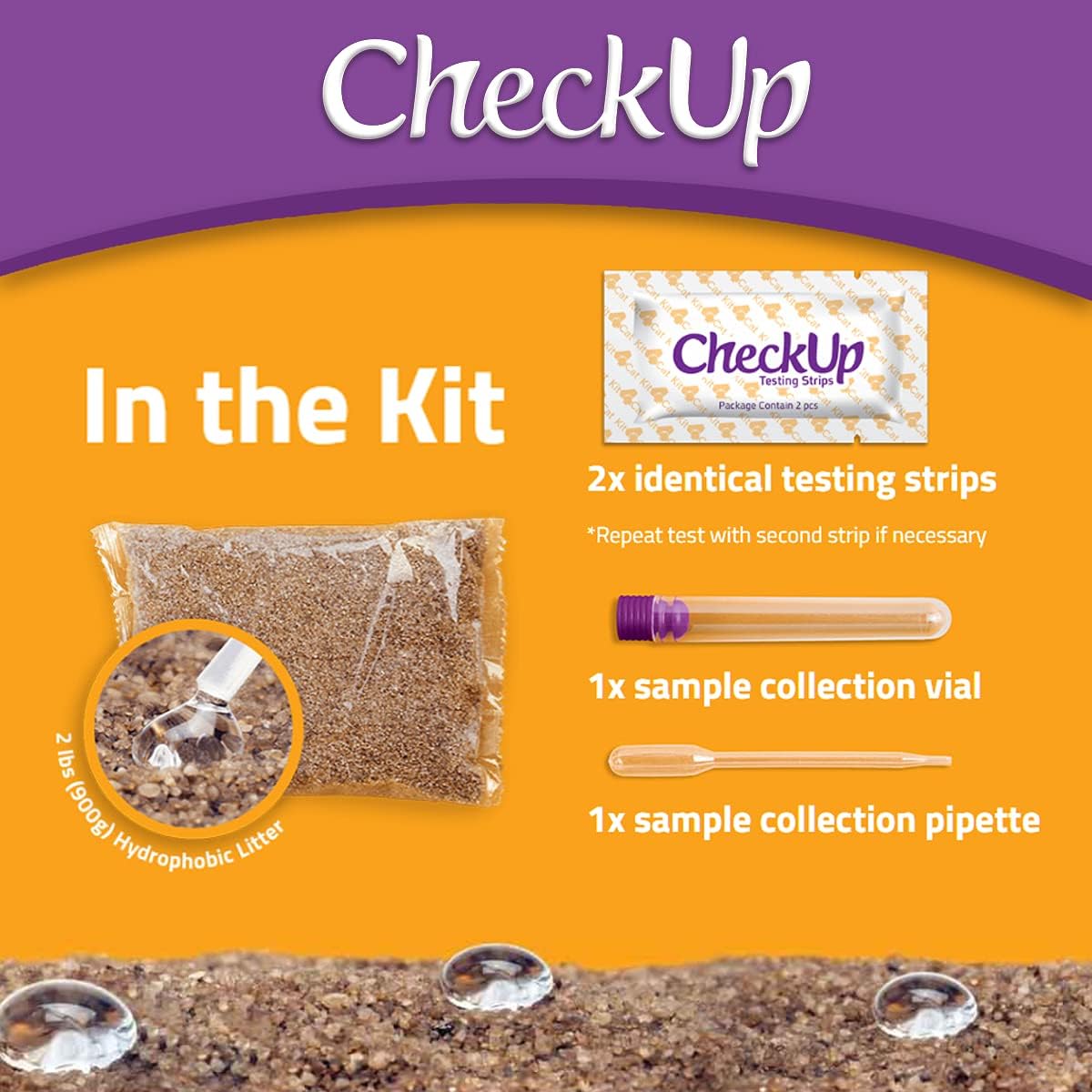 CheckUp at Home Wellness Test Kit for Cats | 2lb Hydrophobic Litter for Urine Collection, 2 Test Strips