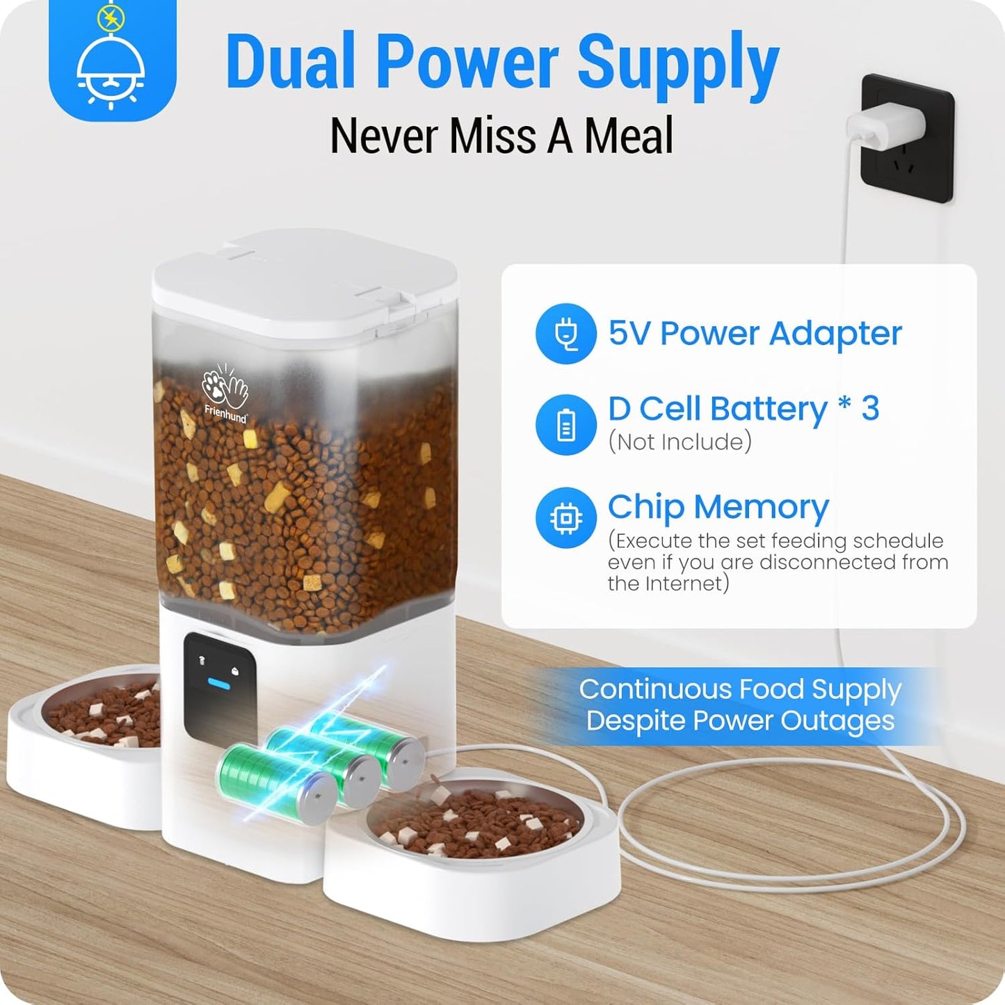 Frienhund Automatic Cat Feeder with Slow Feed for 2 Cats: 5G WiFi Automatic Dog Feeder