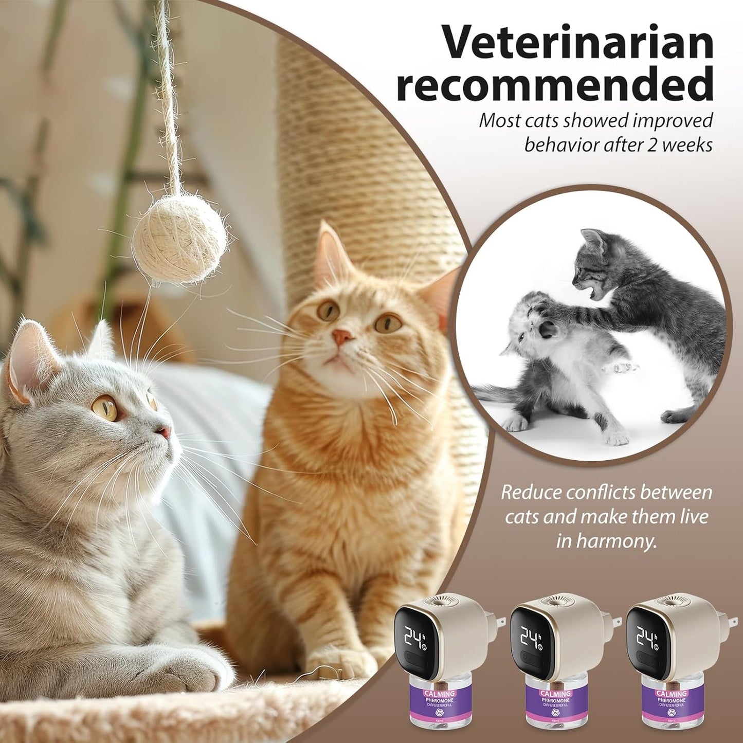 Multi Cat Calming Diffuser Relieve Stress Anxiety Cat Pheromones Calming Diffuser with Timing Function